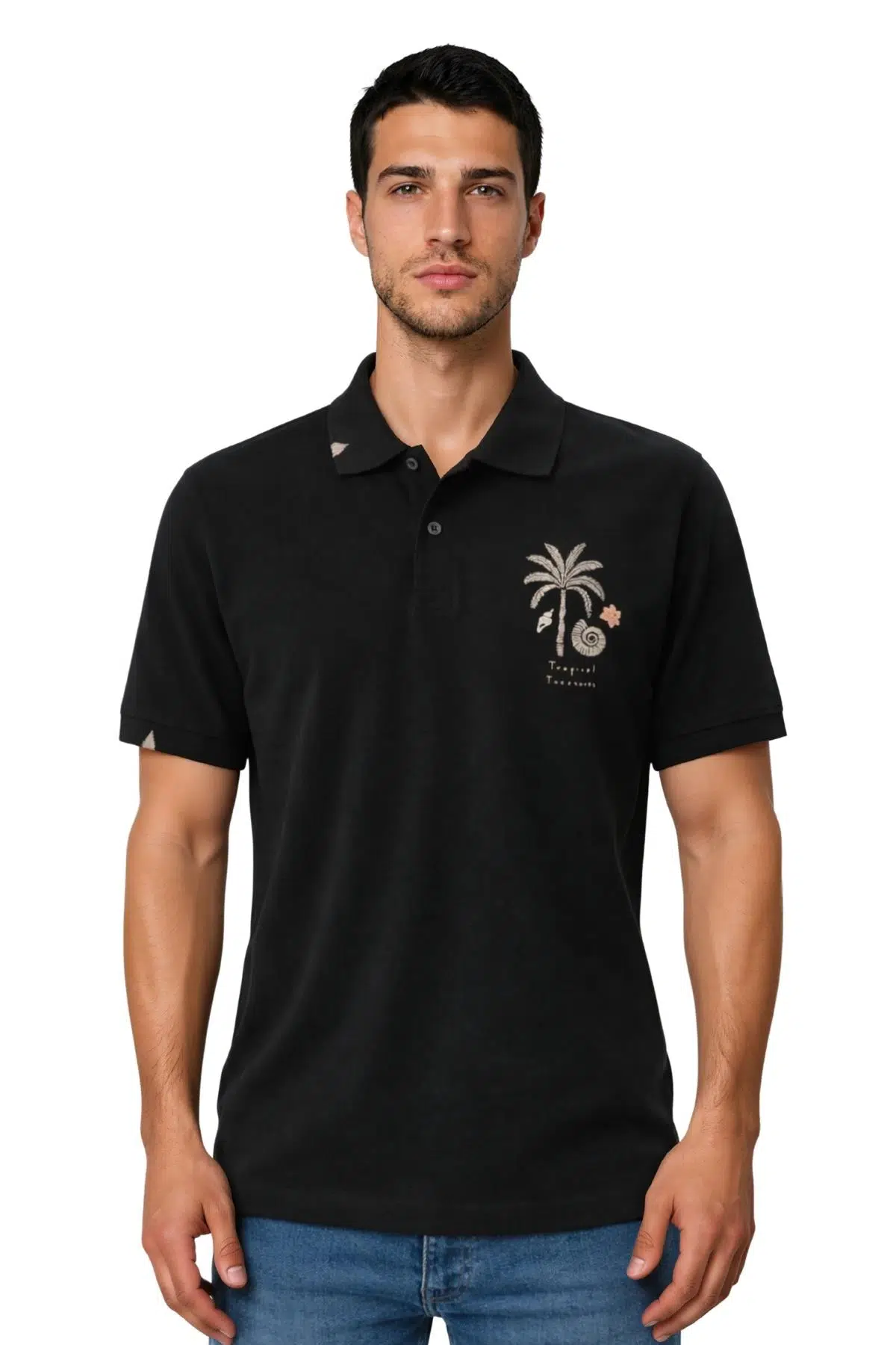 Ar-ma Erkek Polo Yaka Tişört Resim Baskili Regular Fit Çift Toplama Penye Pike Y31374358102 - Siyah-S1