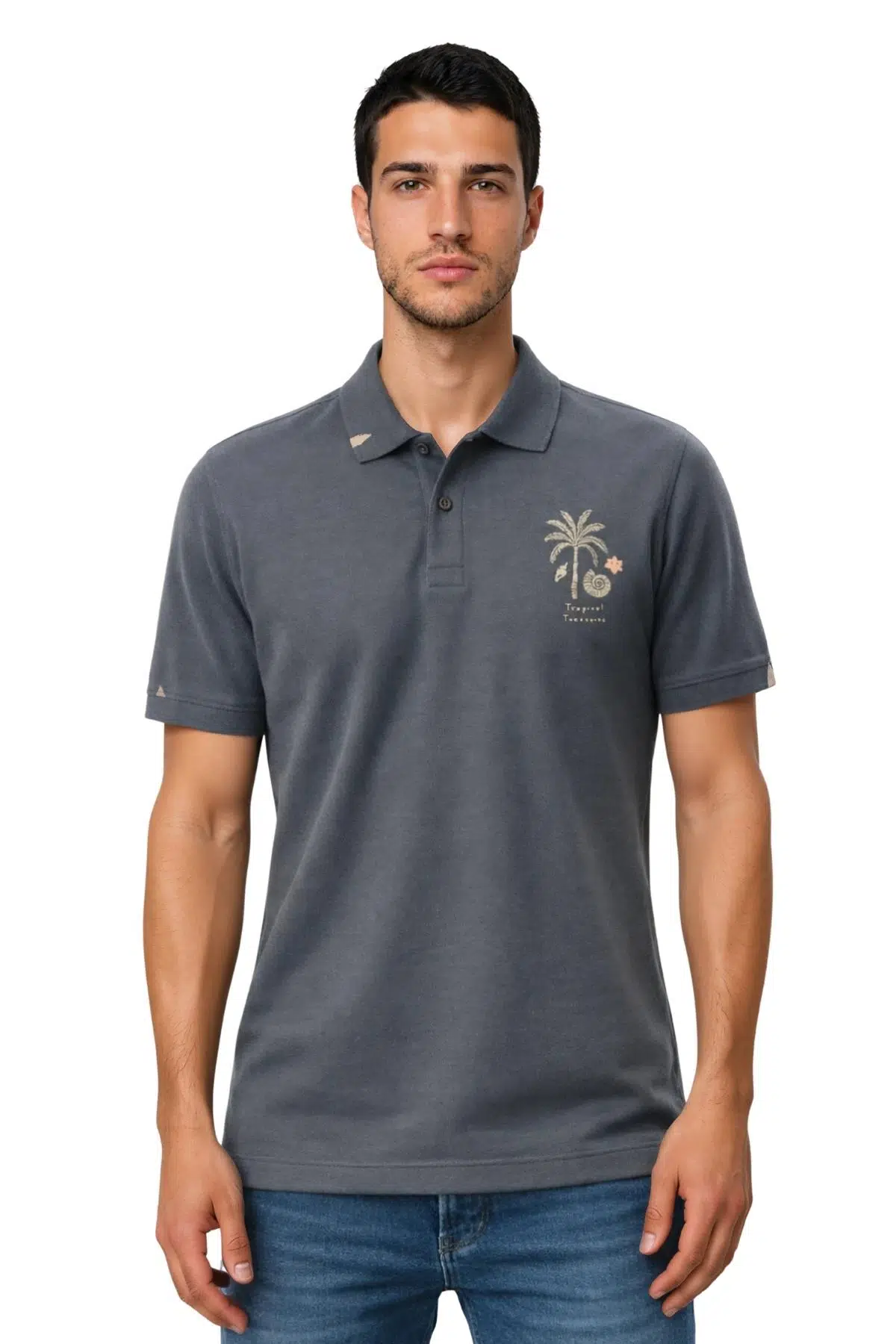 Ar-ma Erkek Polo Yaka Tişört Resim Baskili Regular Fit Çift Toplama Penye Pike Y31374358102 - Gri-G3