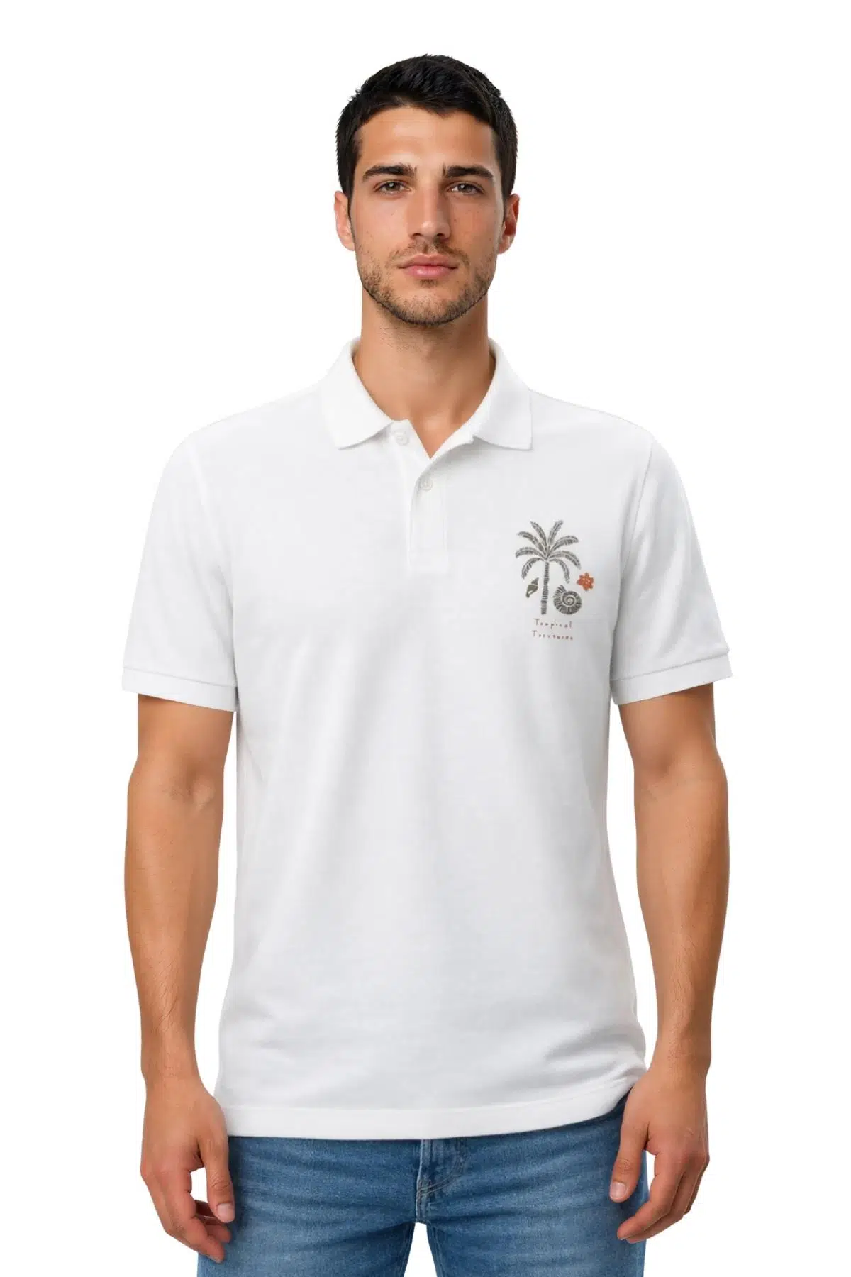 Ar-ma Erkek Polo Yaka Tişört Resim Baskili Regular Fit Çift Toplama Penye Pike Y31374358102 - Beyaz-B1