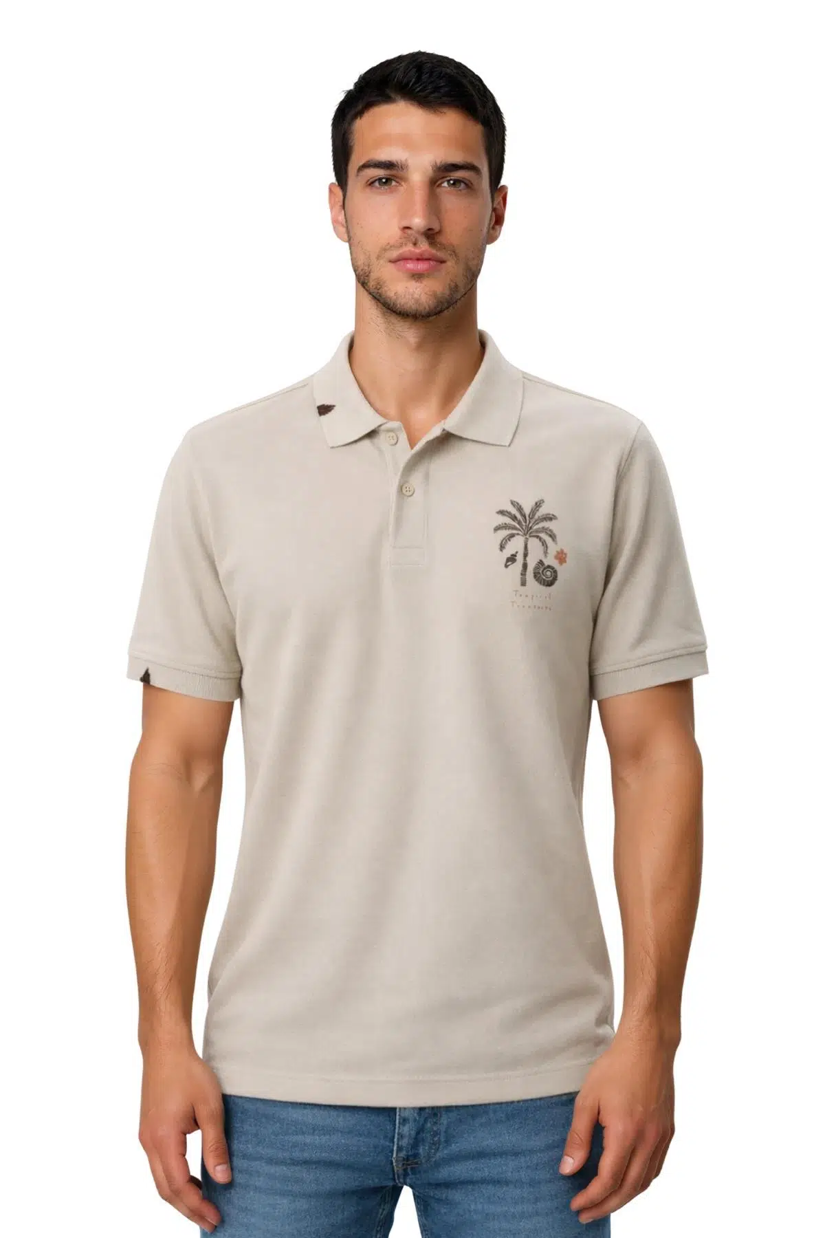 Ar-ma Erkek Polo Yaka Tişört Resim Baskili Regular Fit Çift Toplama Penye Pike Y31374358102 - Bej-B1