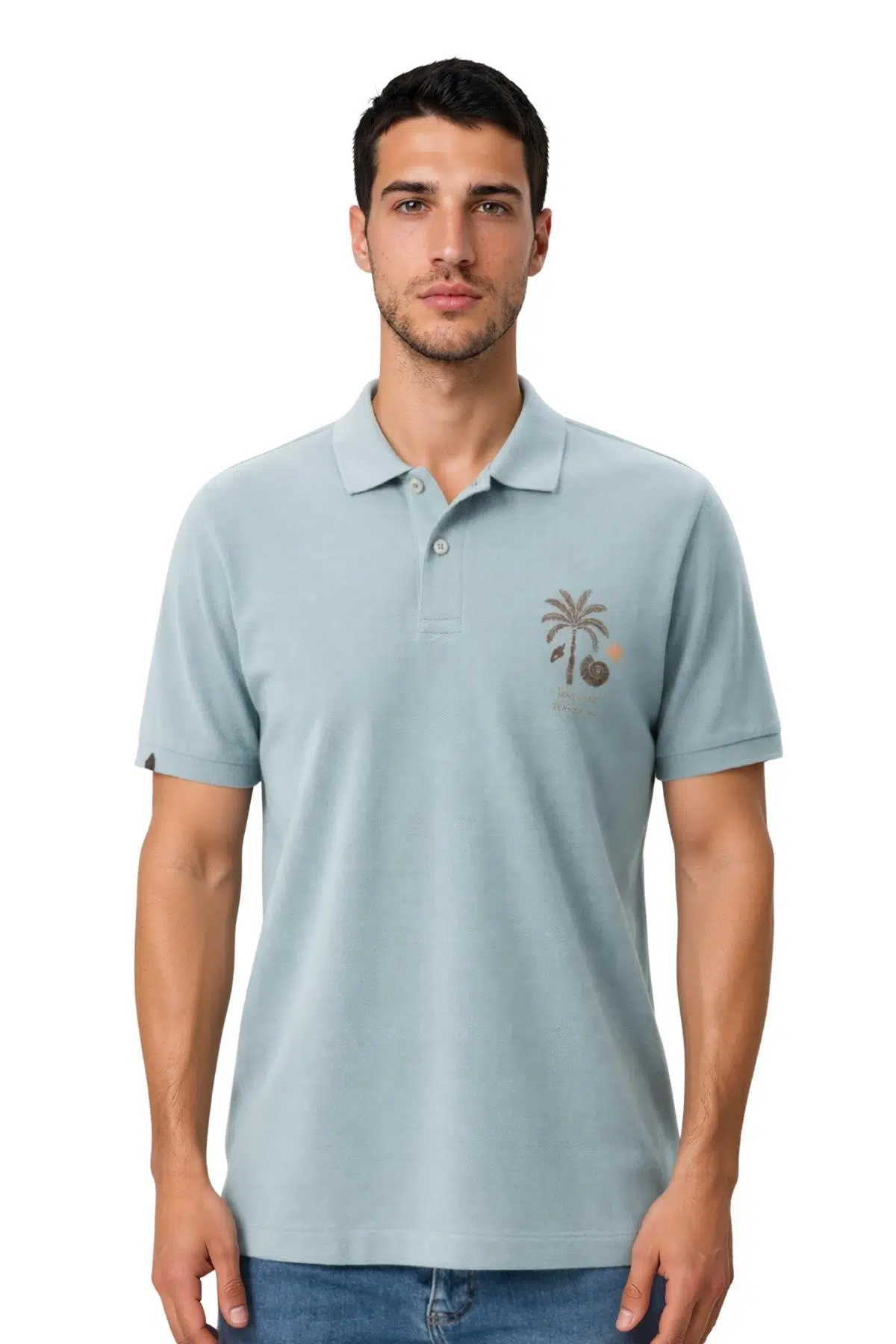 Ar-ma Erkek Polo Yaka Tişört Resim Baskili Regular Fit Çift Toplama Penye Pike Y31374358102 - Mavi-M24
