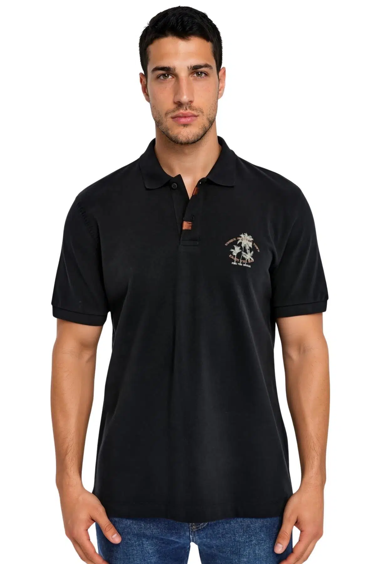 Ar-ma Erkek Polo Yaka Tişört Resim Baskili Regular Fit Çift Toplama Penye Pike Y31374358402 - Siyah-S1