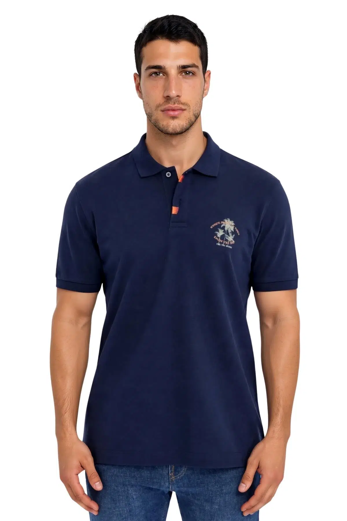 Ar-ma Erkek Polo Yaka Tişört Resim Baskili Regular Fit Çift Toplama Penye Pike Y31374358402 - Lacivert-L1
