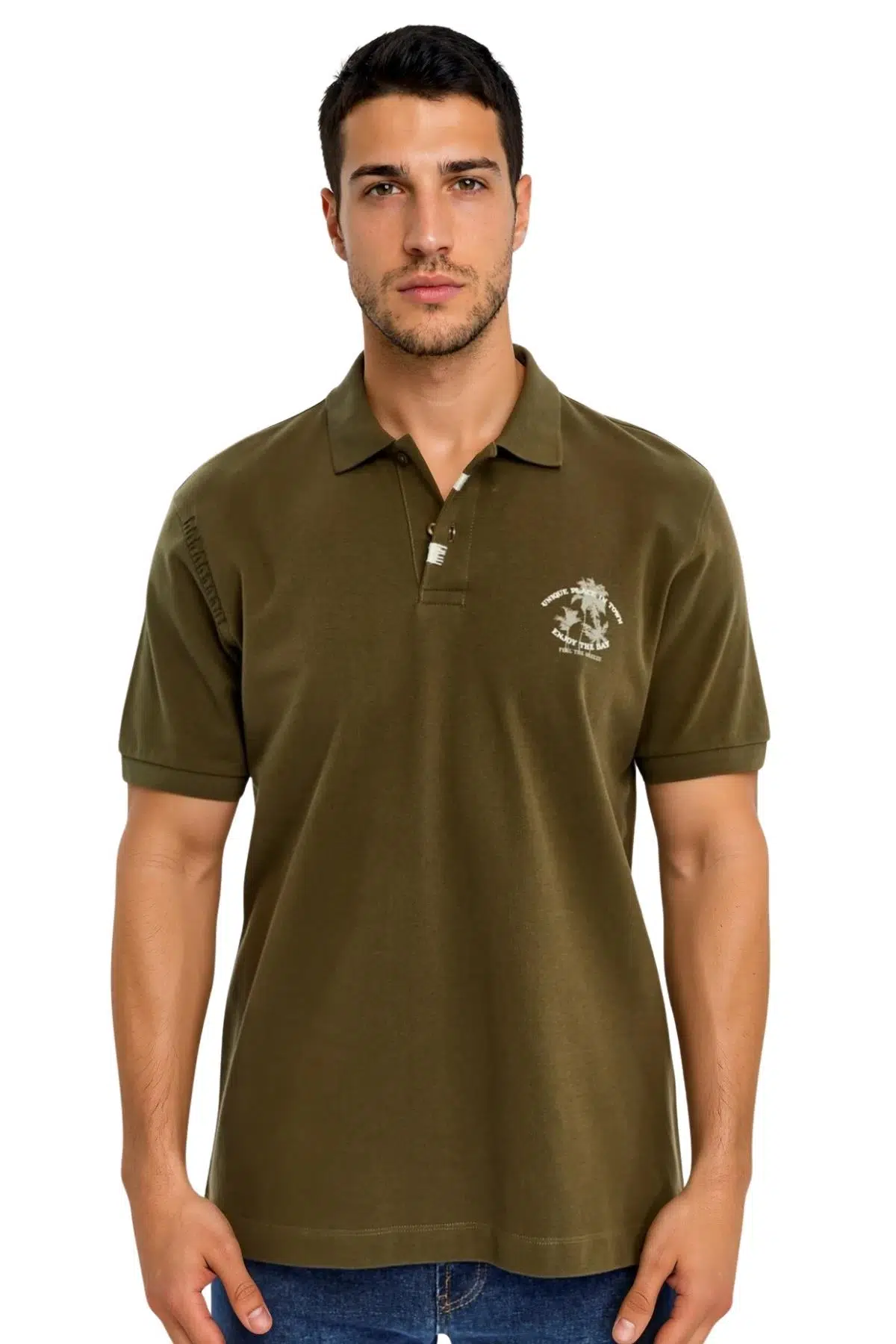 Ar-ma Erkek Polo Yaka Tişört Resim Baskili Regular Fit Çift Toplama Penye Pike Y31374358402 - Haki-H1