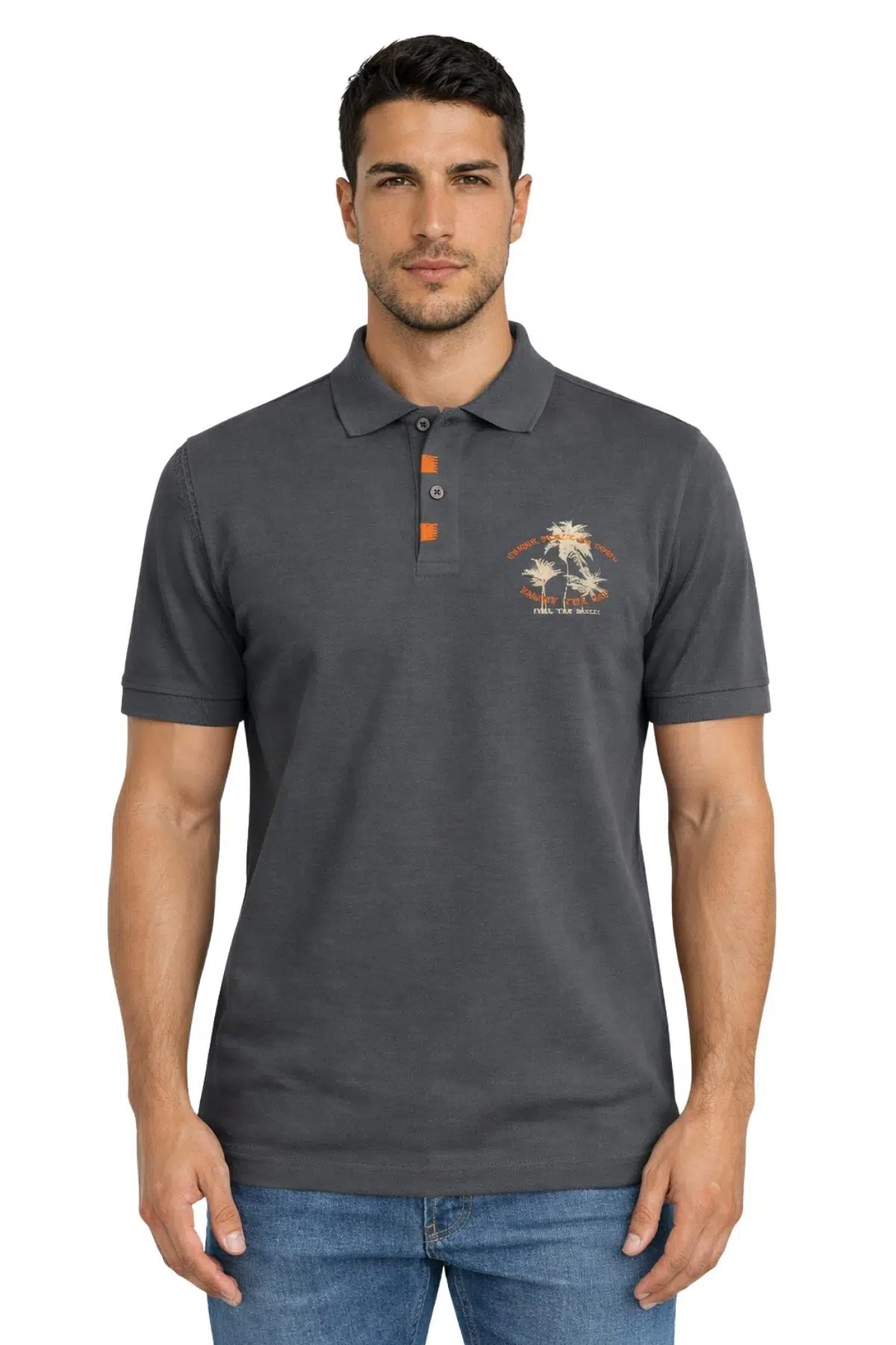Ar-ma Erkek Polo Yaka Tişört Resim Baskili Regular Fit Çift Toplama Penye Pike Y31374358402 - Gri-G3
