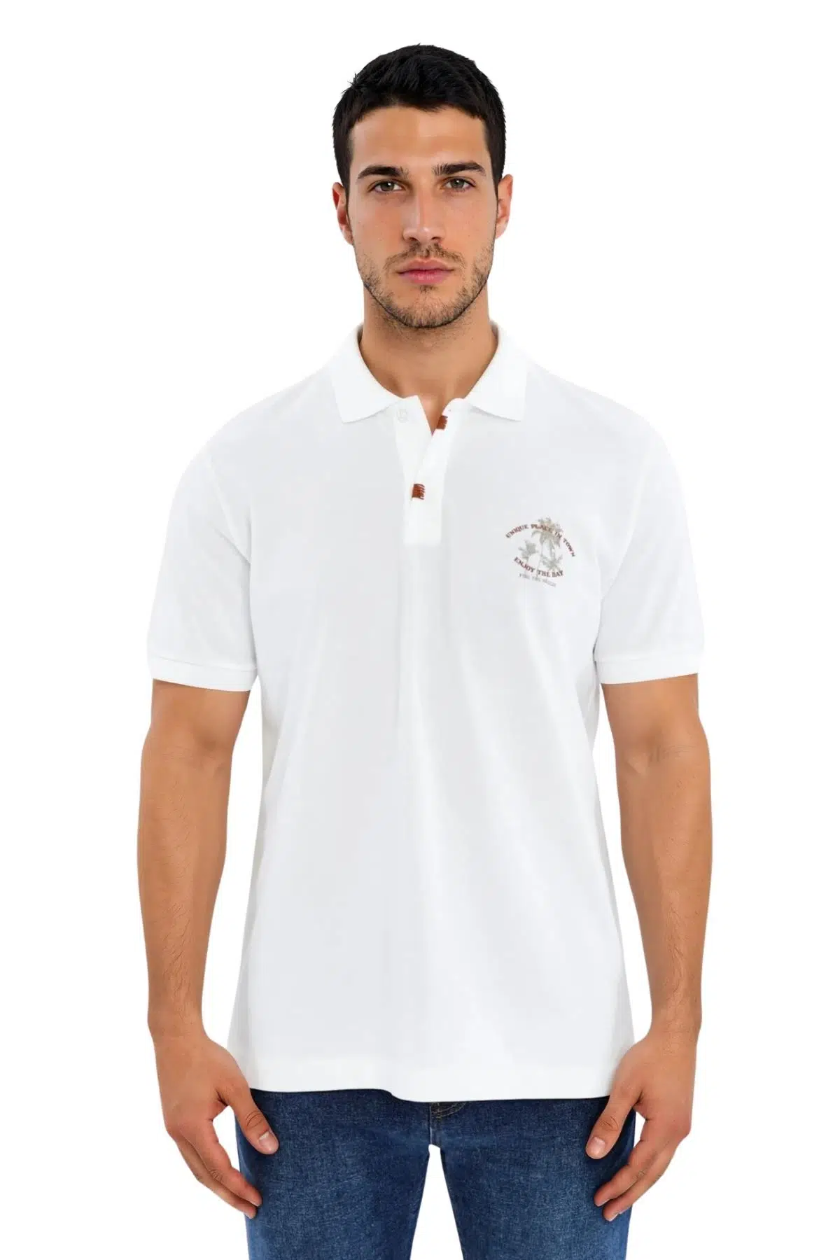 Ar-ma Erkek Polo Yaka Tişört Resim Baskili Regular Fit Çift Toplama Penye Pike Y31374358402 - Beyaz-B1