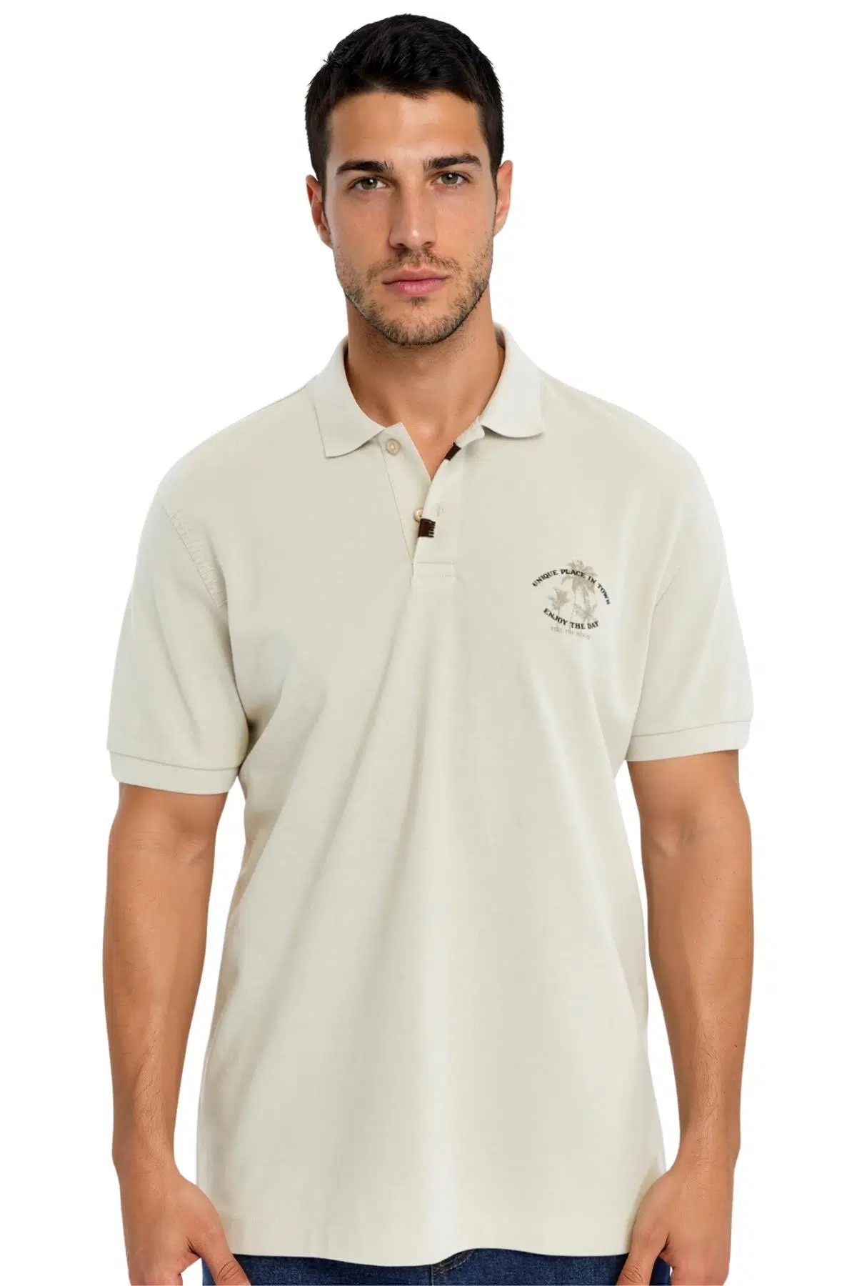 Ar-ma Erkek Polo Yaka Tişört Resim Baskili Regular Fit Çift Toplama Penye Pike Y31374358402 - Bej-B1