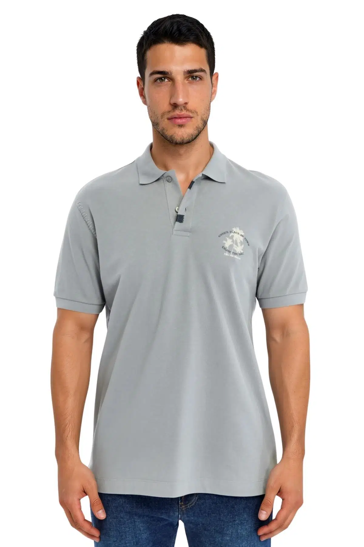 Ar-ma Erkek Polo Yaka Tişört Resim Baskili Regular Fit Çift Toplama Penye Pike Y31374358402 - Gri-G2