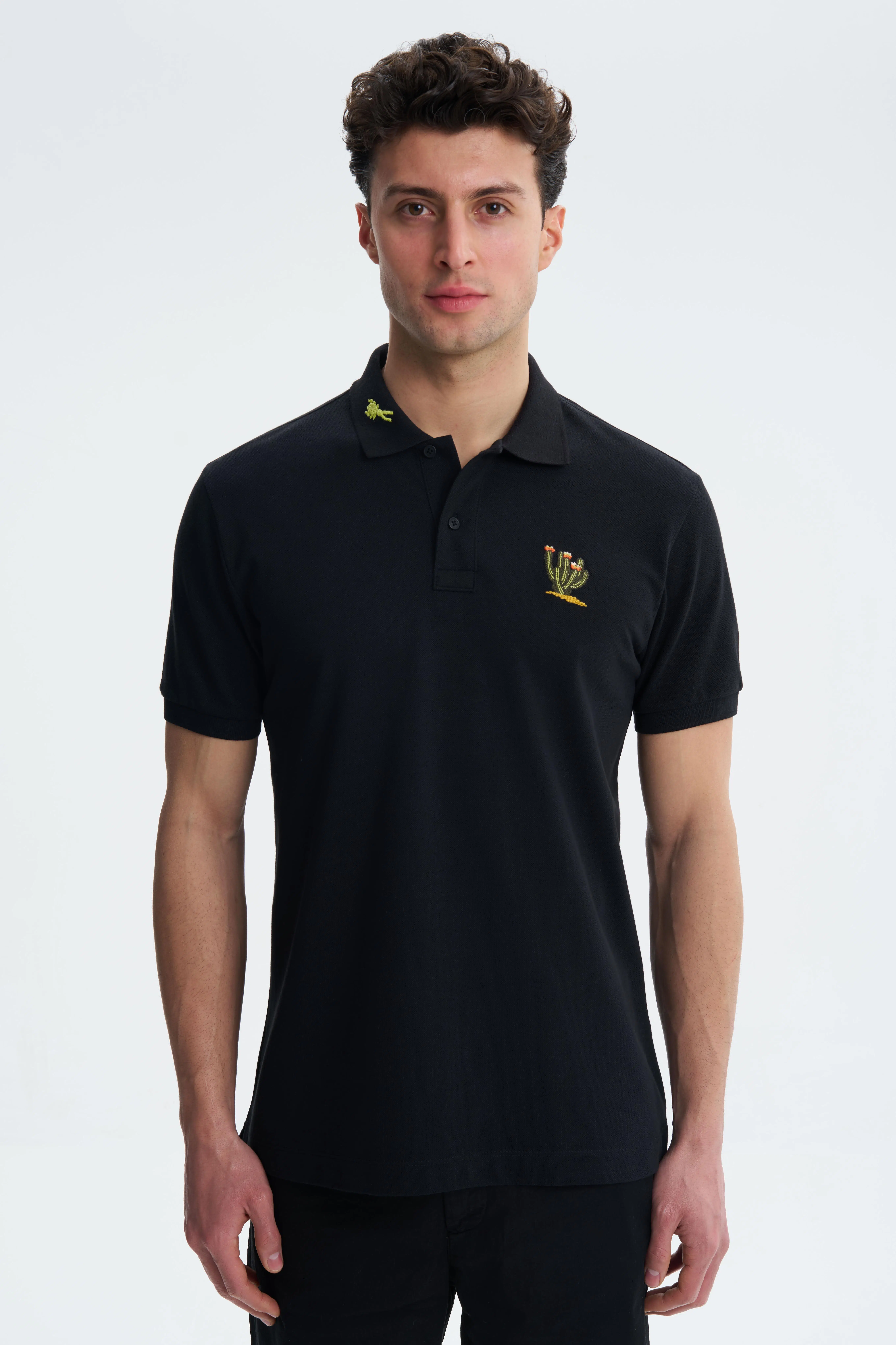 Ar-ma Erkek Polo Yaka Tişört Resim Baskili Regular Fit Çift Toplama Penye Pike Y27374353401 - Siyah-S1