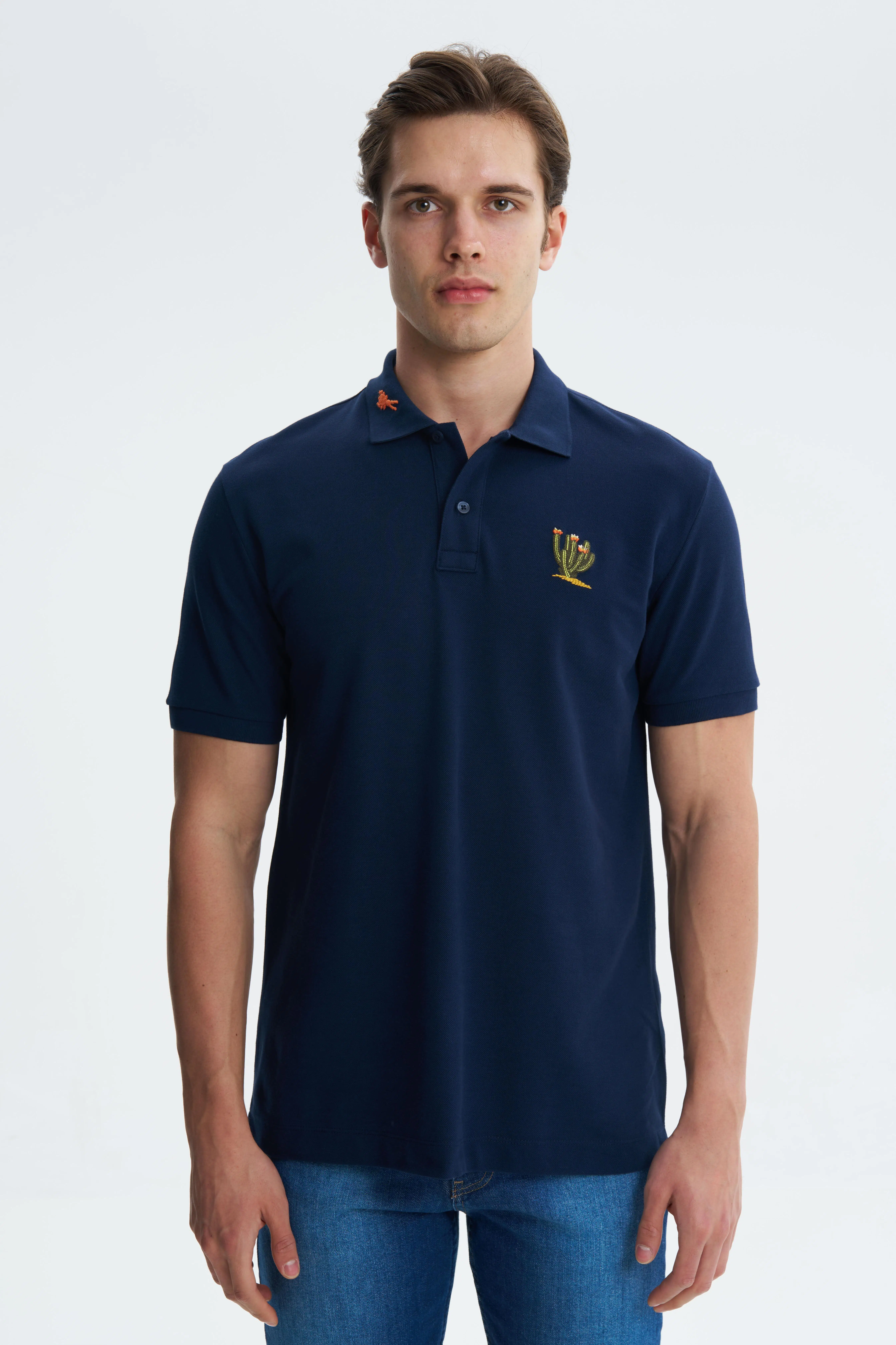 Ar-ma Erkek Polo Yaka Tişört Resim Baskili Regular Fit Çift Toplama Penye Pike Y27374353401 - Lacivert-L1