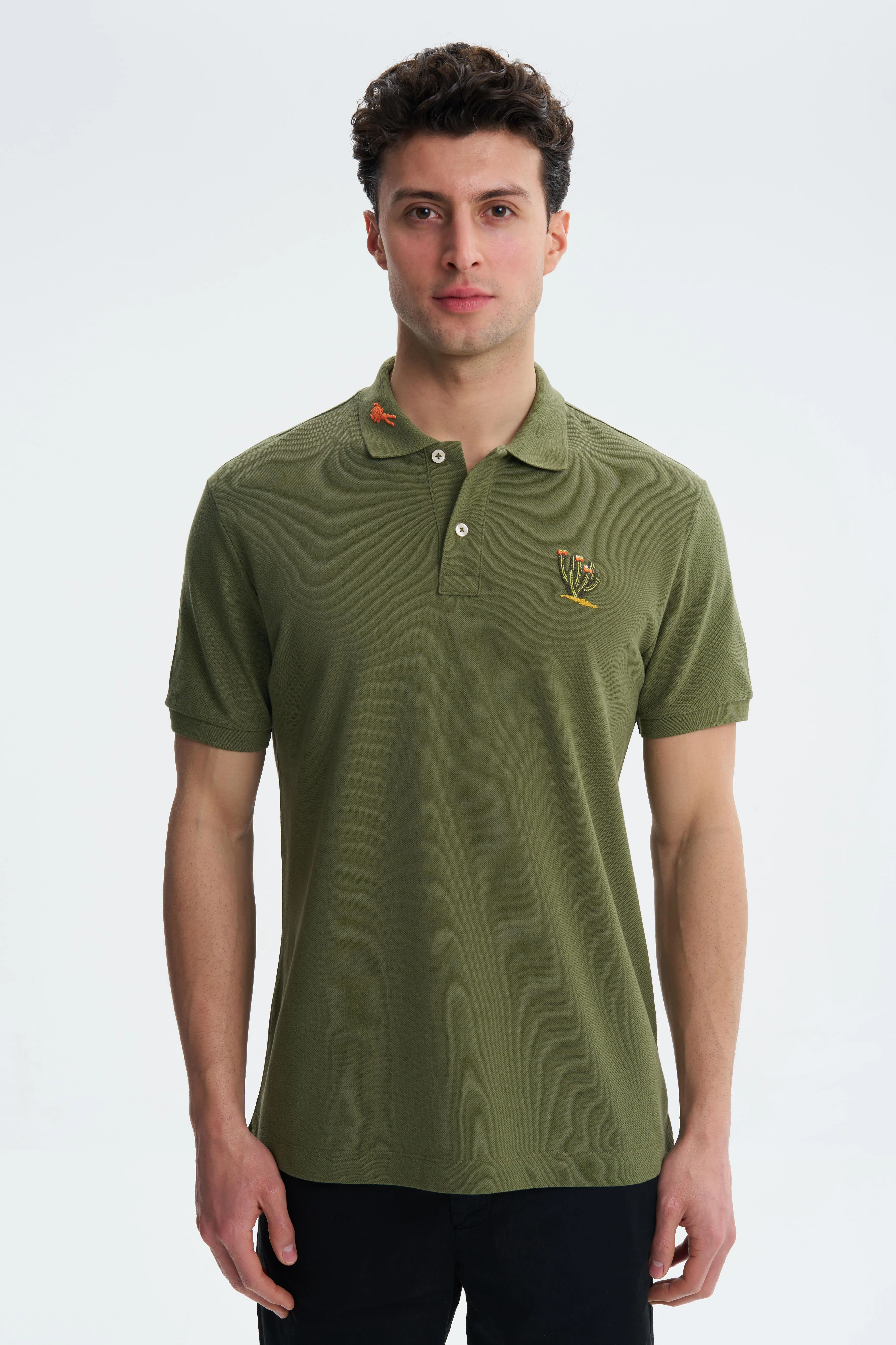 Ar-ma Erkek Polo Yaka Tişört Resim Baskili Regular Fit Çift Toplama Penye Pike Y27374353401 - Yeşil-Y1