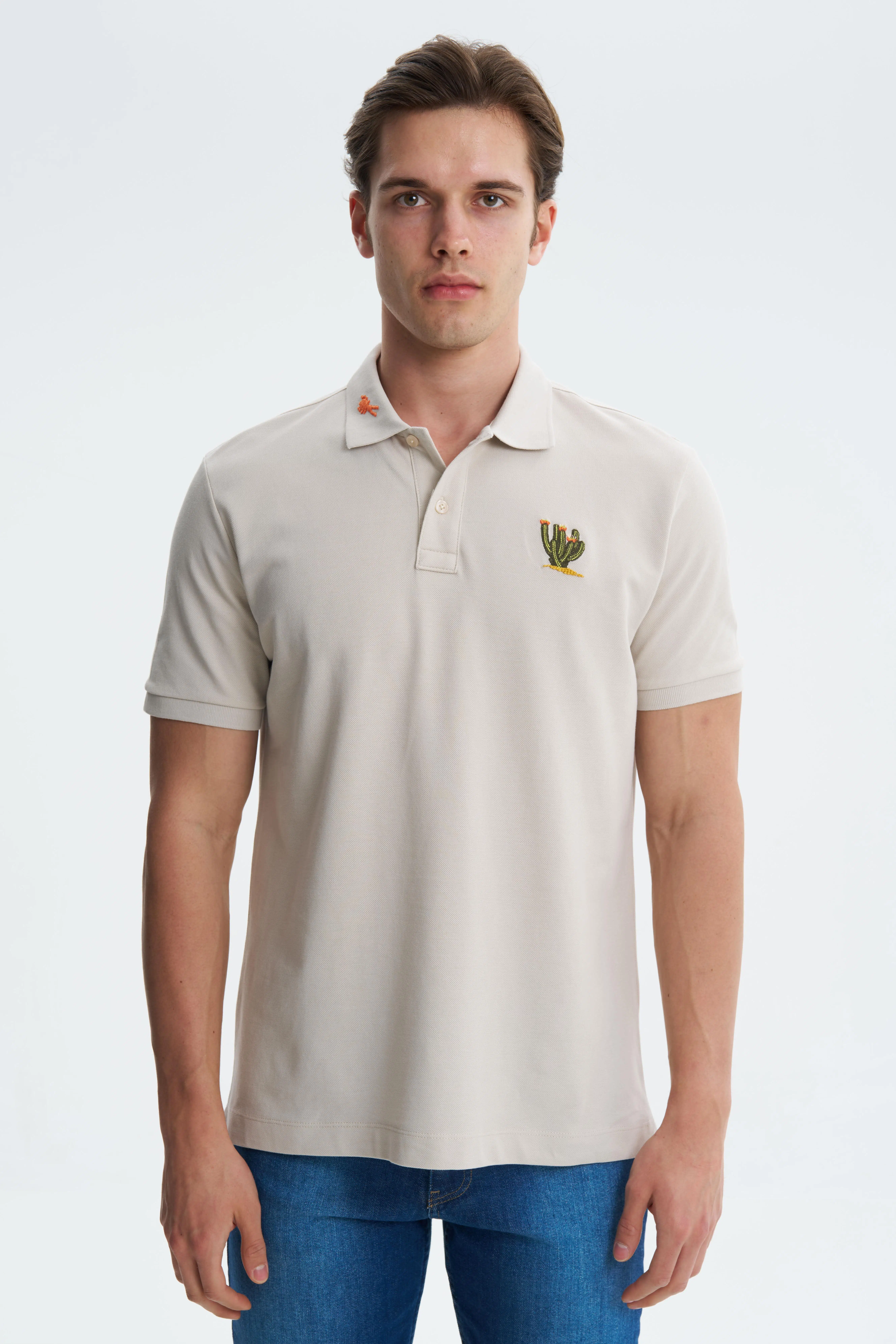 Ar-ma Erkek Polo Yaka Tişört Resim Baskili Regular Fit Çift Toplama Penye Pike Y27374353401 - Bej-B1