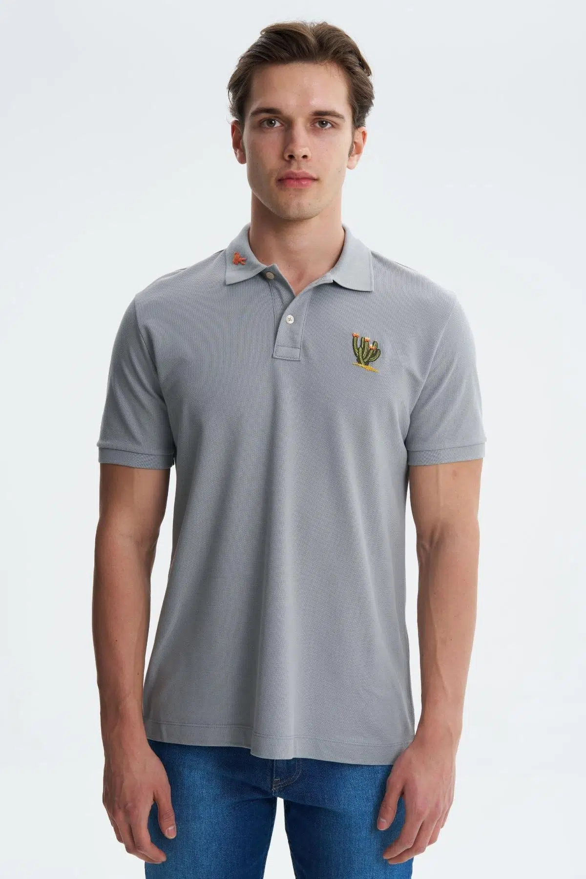 Ar-ma Erkek Polo Yaka Tişört Resim Baskili Regular Fit Çift Toplama Penye Pike Y27374353401 - Gri-G2