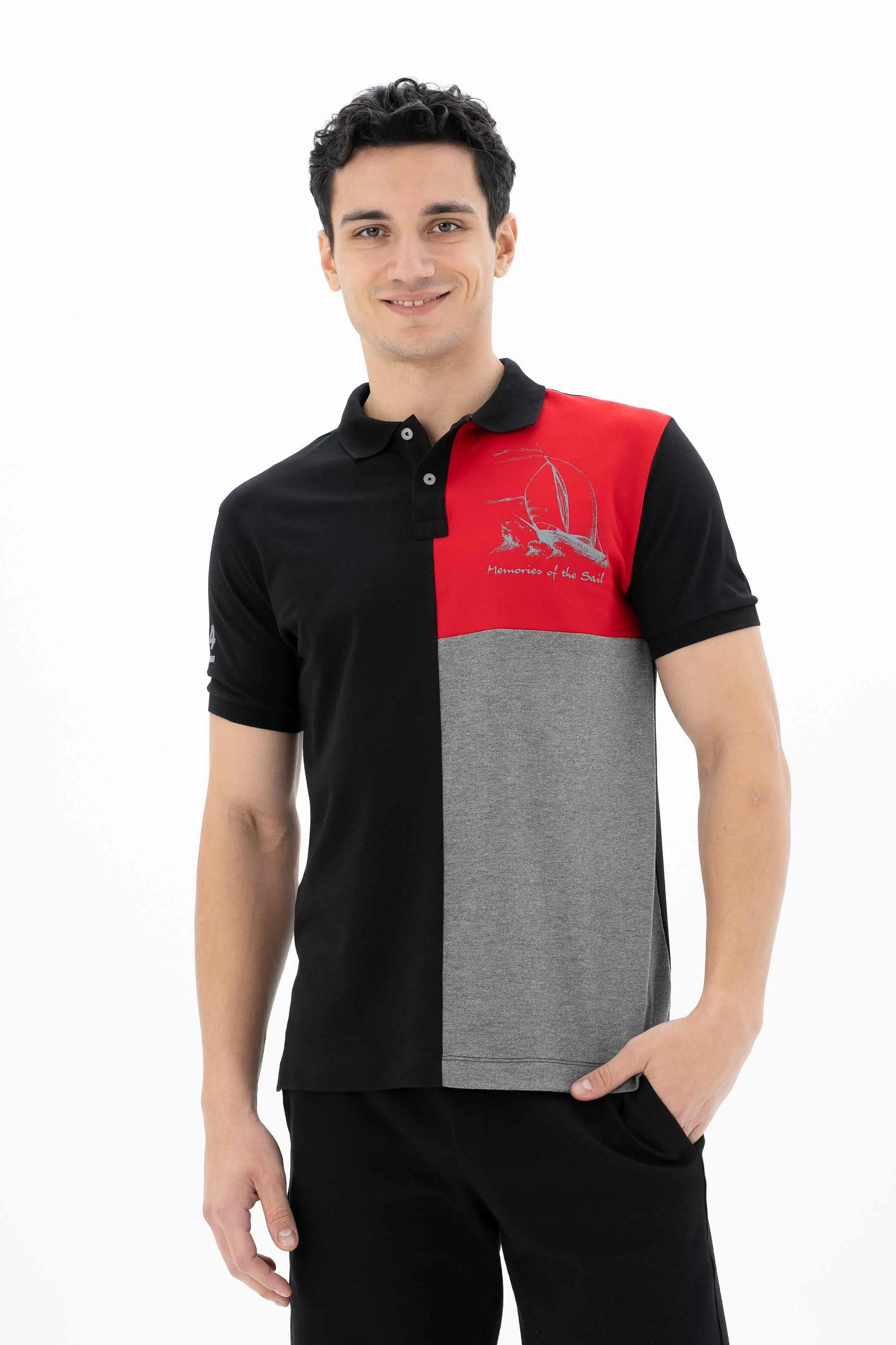 Ar-ma Erkek Polo Yaka Tişört Resim Baskili Regular Fit Tek Toplama Licrali Pike Y25374303501 - Siyah-S1
