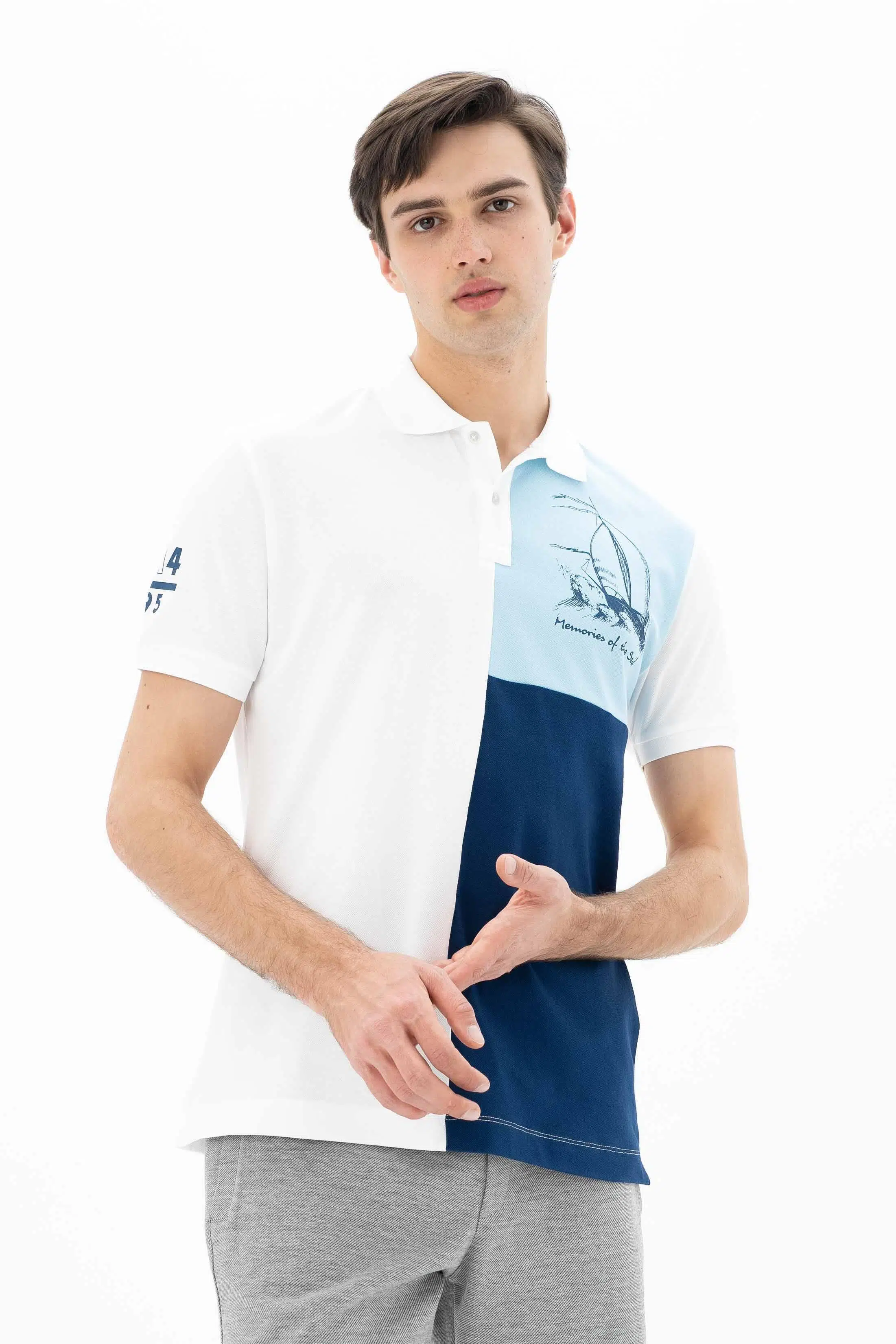Ar-ma Erkek Polo Yaka Tişört Resim Baskili Regular Fit Tek Toplama Licrali Pike Y25374303501 - Beyaz-B1