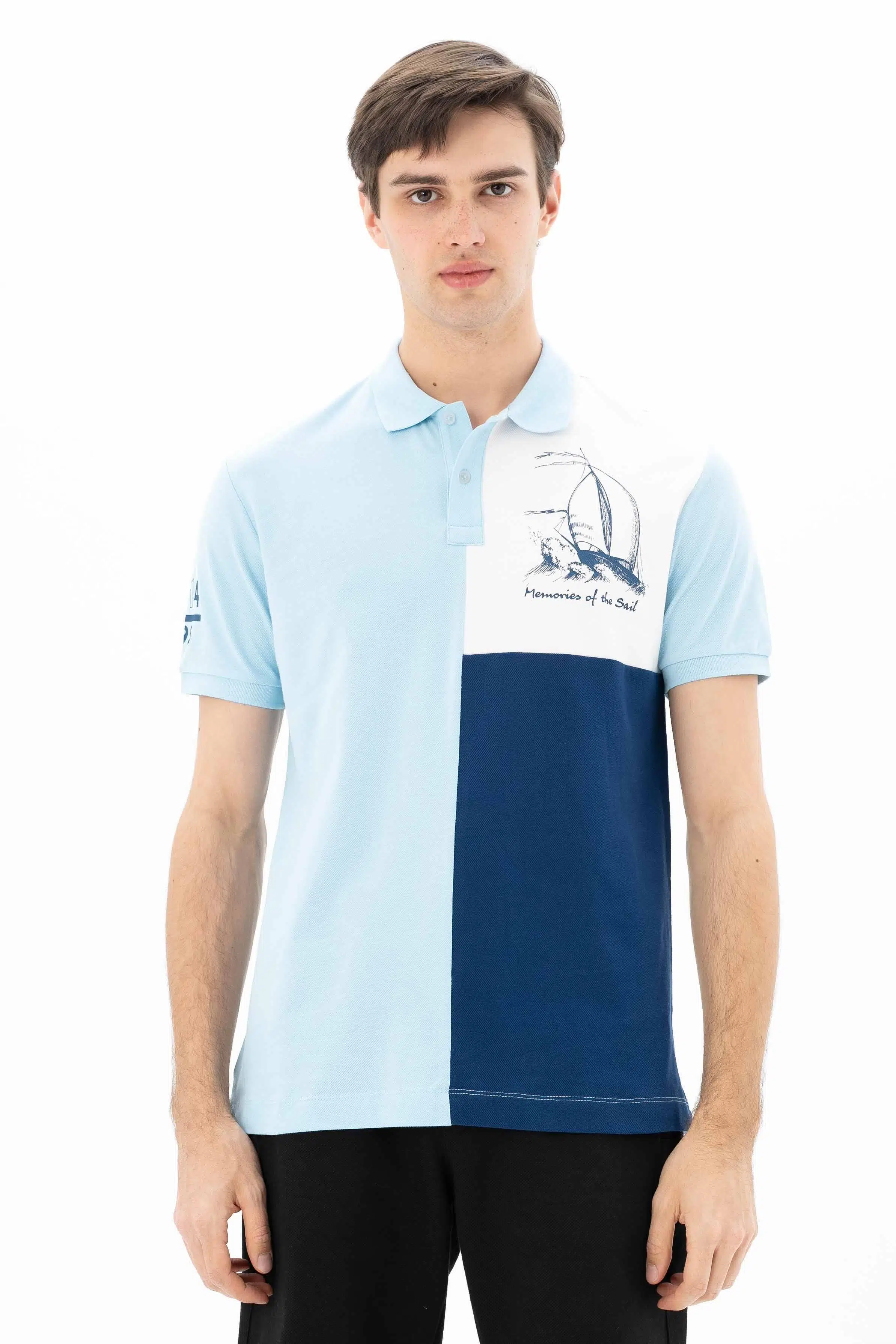 Ar-ma Erkek Polo Yaka Tişört Resim Baskili Regular Fit Tek Toplama Licrali Pike Y25374303501 - Mavi-M1