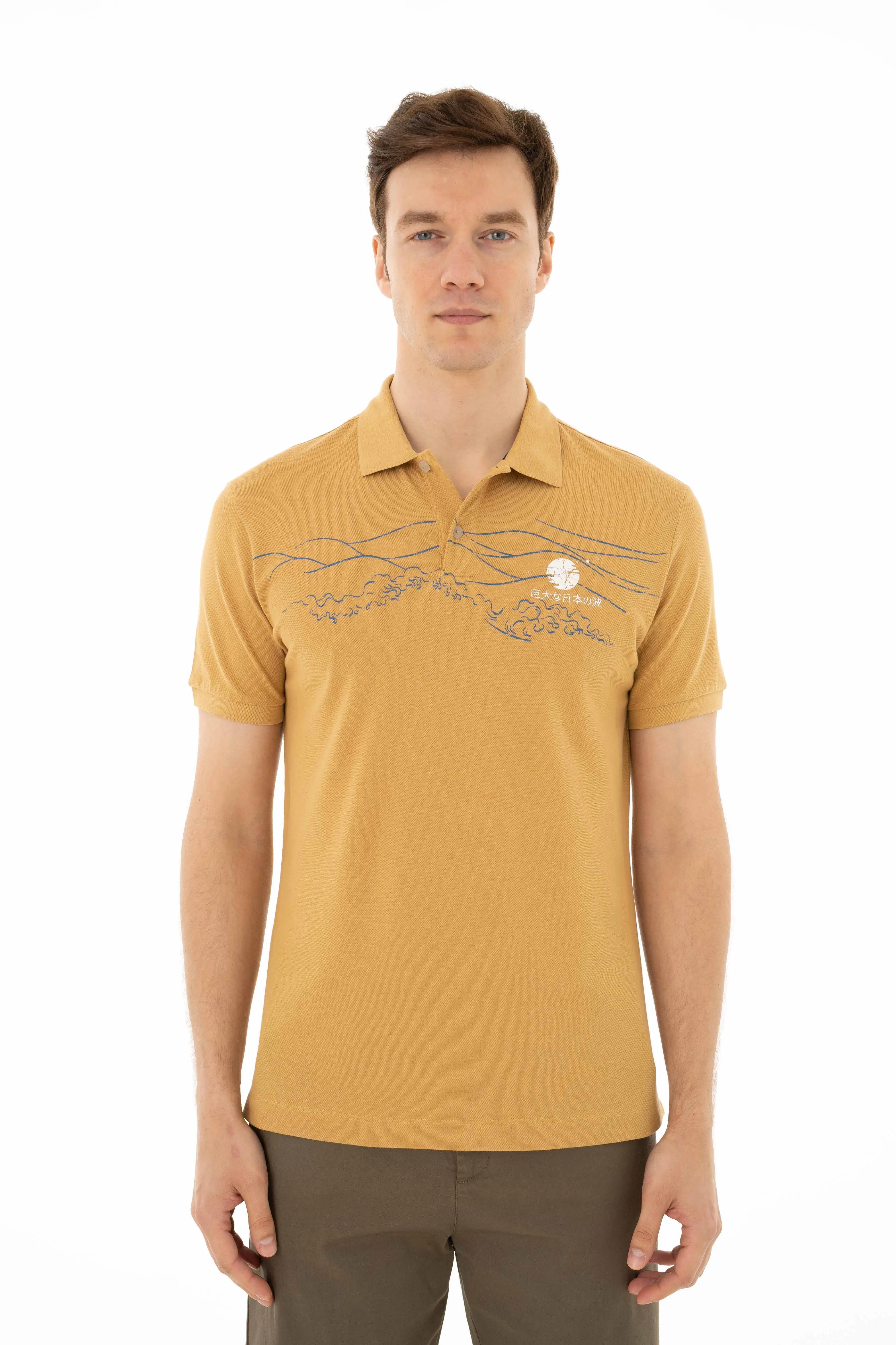 Ar-ma Erkek Polo Yaka Tişört Resim Baskili Regular Fit Tek Toplama Licrali Pike Y25374305301 - Hardal Sarısı-H1
