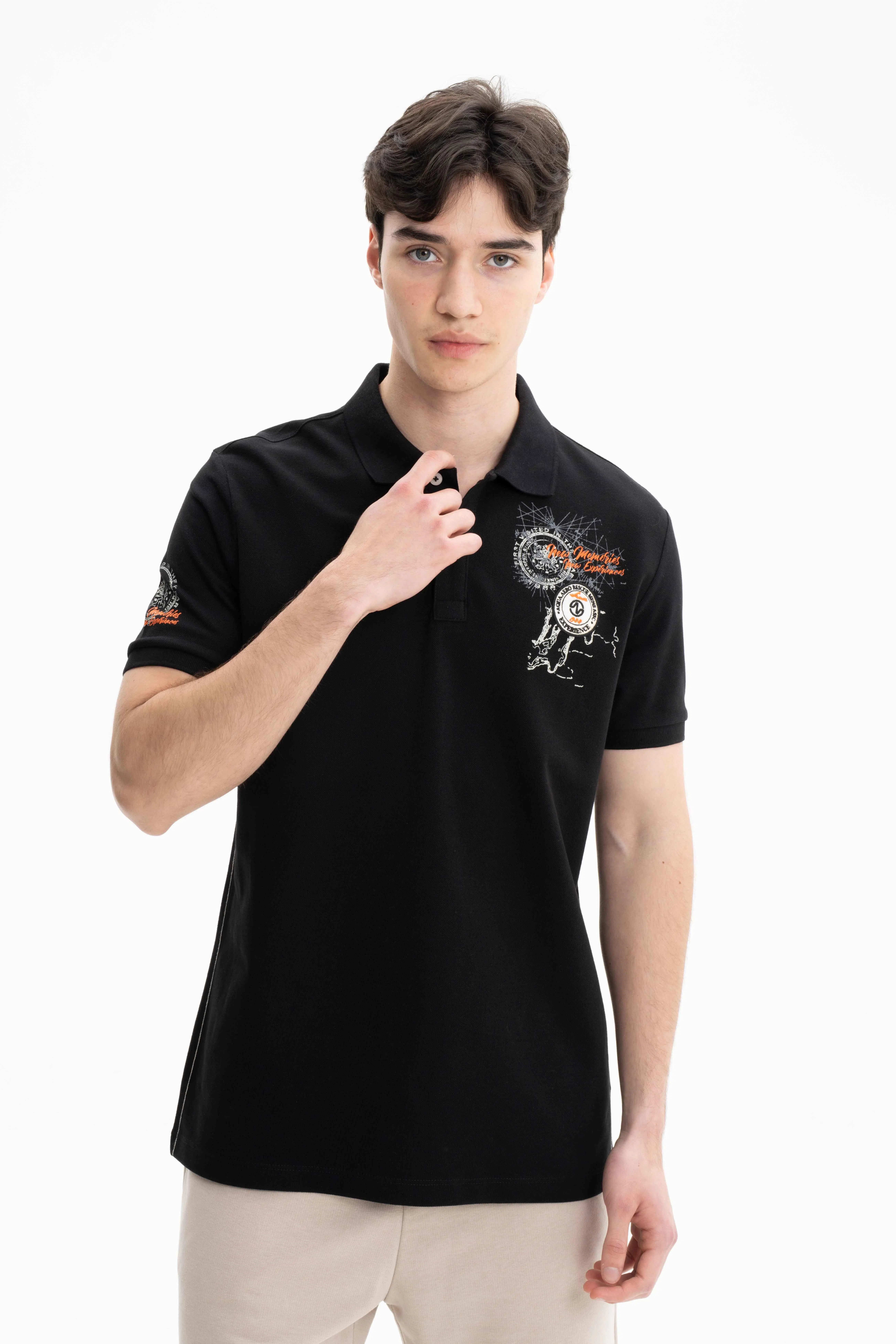 Ar-ma Erkek Polo Yaka Tişört Yazi Baskili Örme Kumaş Büyük Beden %100 Pamuk 30/1 Çift Toplama Penye Pike Y27374867201 - Siyah-S1