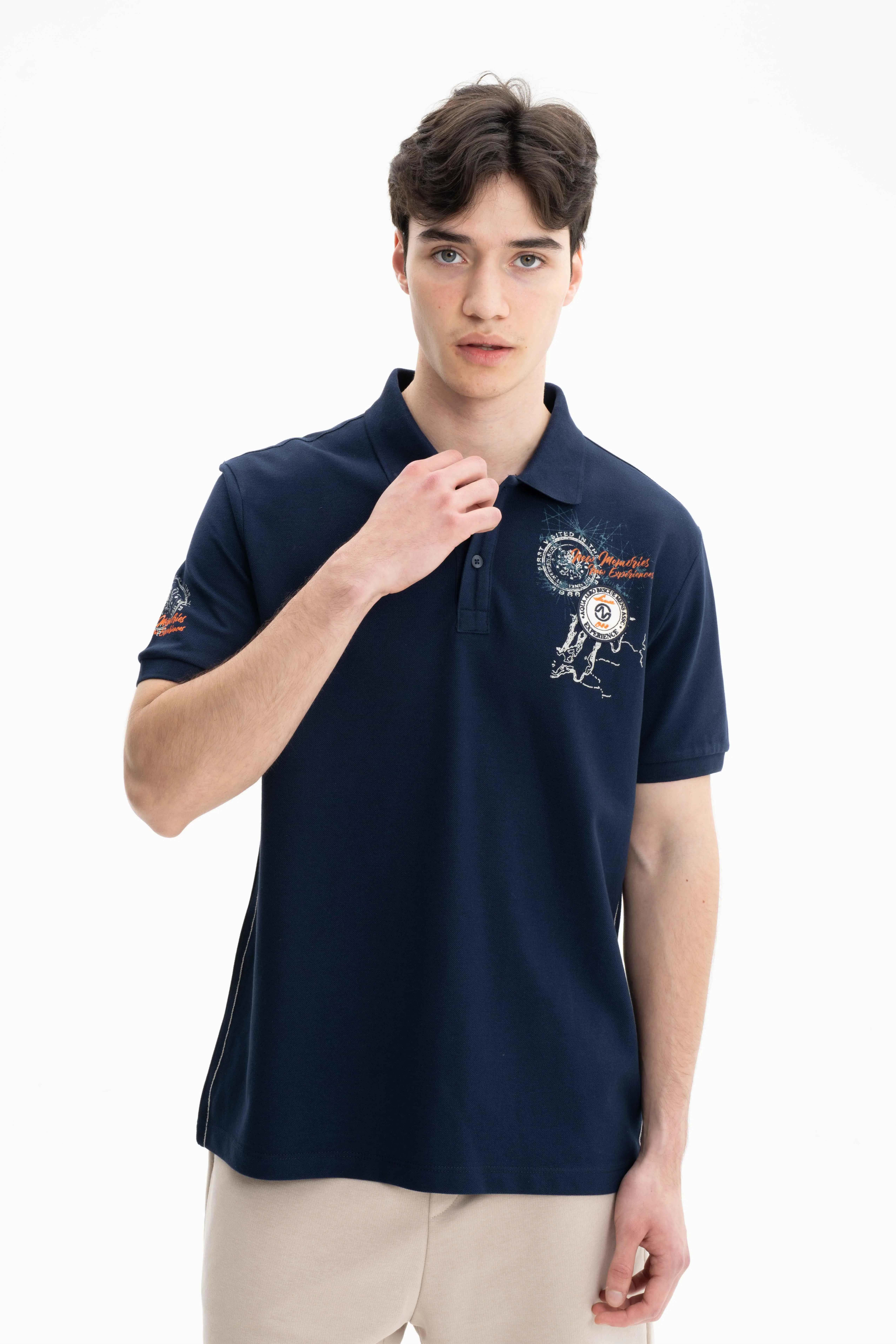 Ar-ma Erkek Polo Yaka Tişört Yazi Baskili Örme Kumaş Büyük Beden %100 Pamuk 30/1 Çift Toplama Penye Pike Y27374867201 - Lacivert-L1