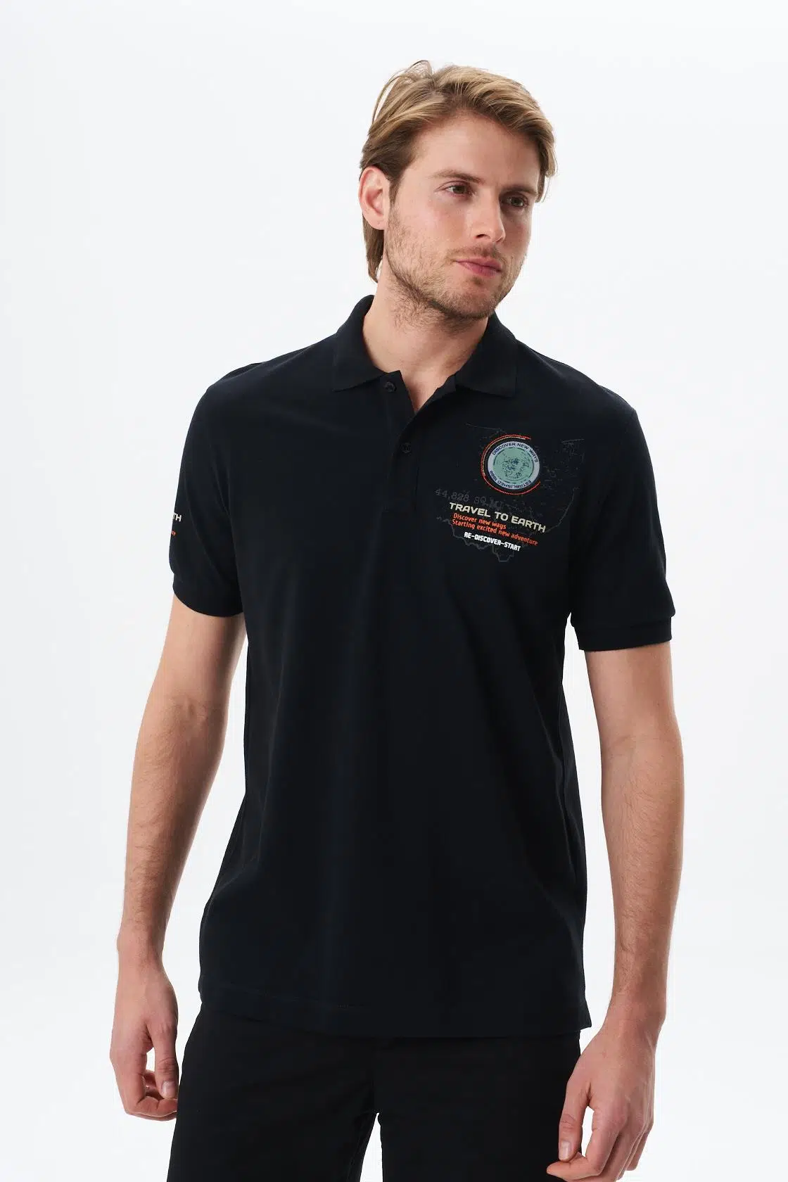 Ar-ma Erkek Polo Yaka Tişört Yazi Baskili Örme Kumaş Büyük Beden %100 Pamuk 30/1 Çift Toplama Penye Pike Y29374870502 - Siyah-S1