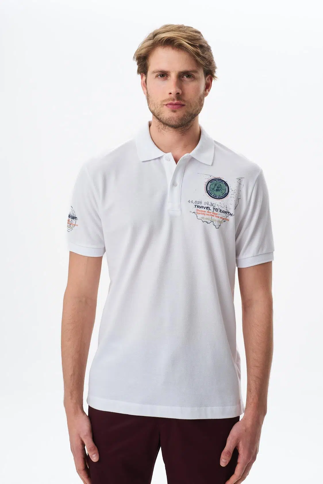 Ar-ma Erkek Polo Yaka Tişört Yazi Baskili Örme Kumaş Büyük Beden %100 Pamuk 30/1 Çift Toplama Penye Pike Y29374870502 - Beyaz-B1