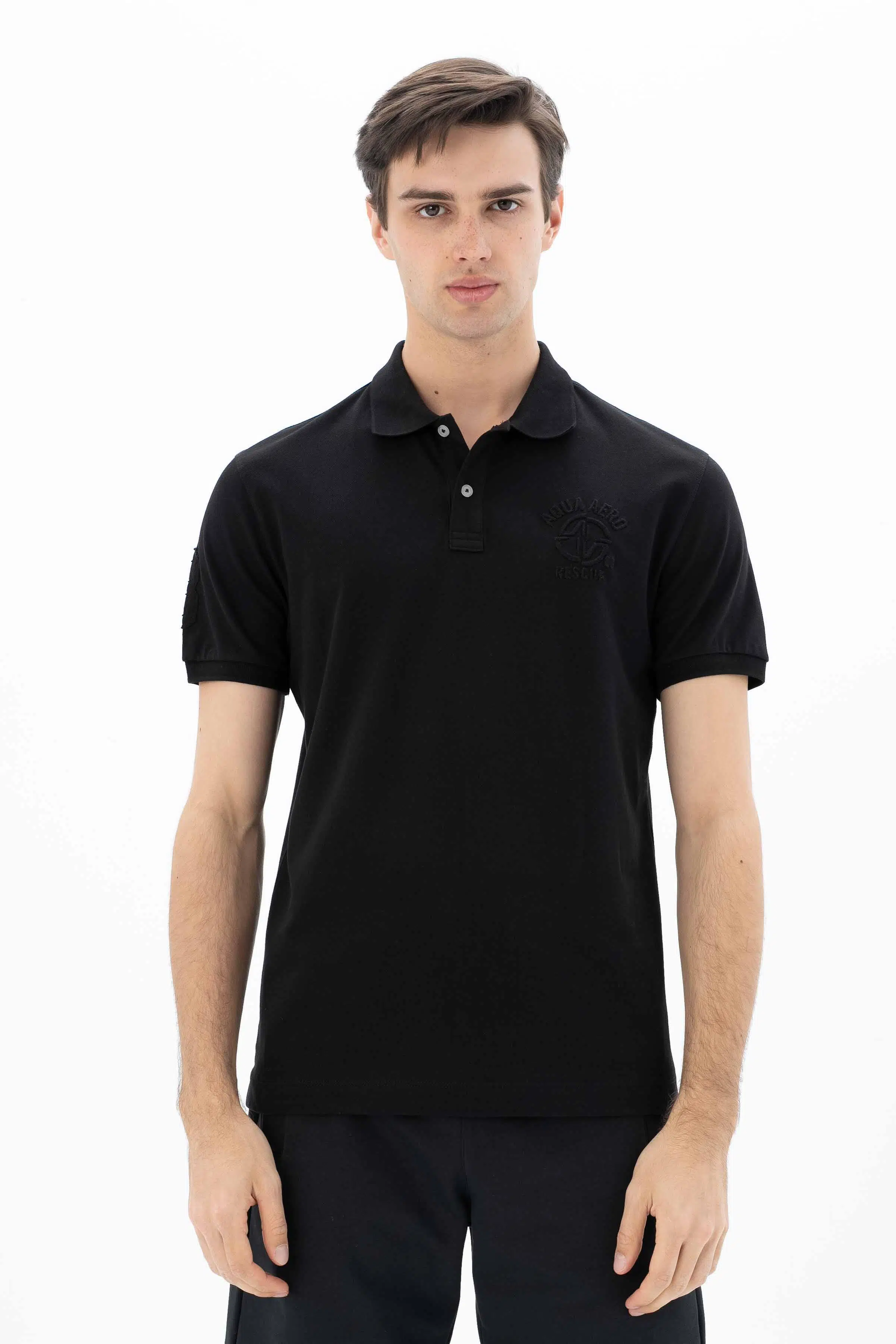 Ar-ma Erkek Polo Yaka Tişört Yazi Baskili Örme Kumaş Büyük Beden %95 Pamuk %5 Likra 30/1 Tek Toplama Licrali Pike Y25374866901 - Siyah-S1