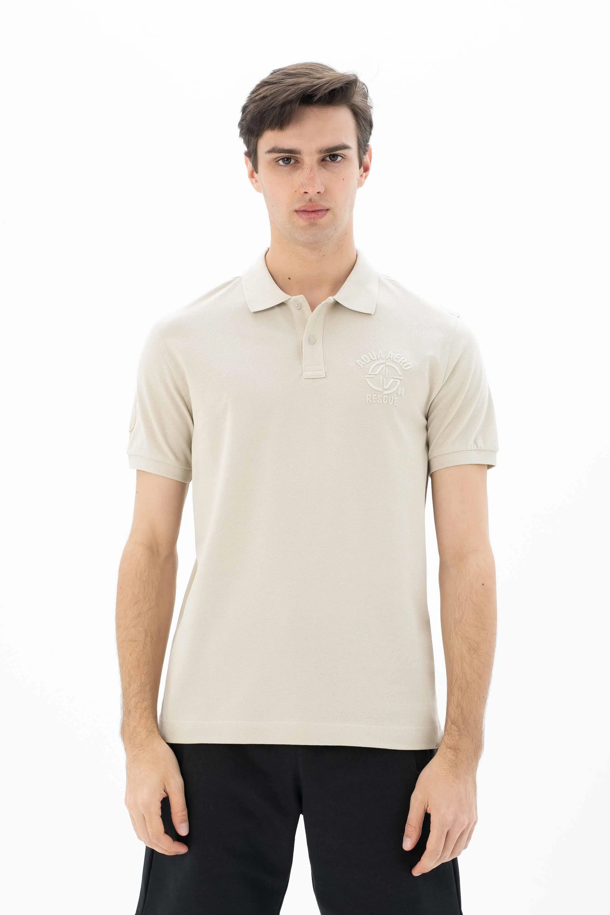 Ar-ma Erkek Polo Yaka Tişört Yazi Baskili Örme Kumaş Büyük Beden %95 Pamuk %5 Likra 30/1 Tek Toplama Licrali Pike Y25374866901 - Bej-B1