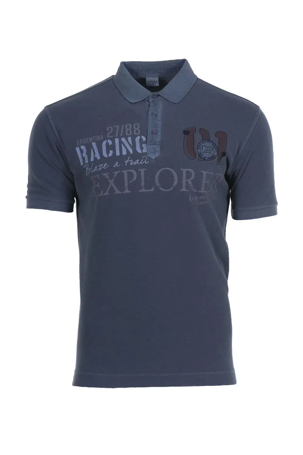 Ar-ma Erkek Polo Yaka Tişört Yazi Baskili Regular Fit Çift Toplama Penye Pike Y0TYO7179 - Lacivert-L1