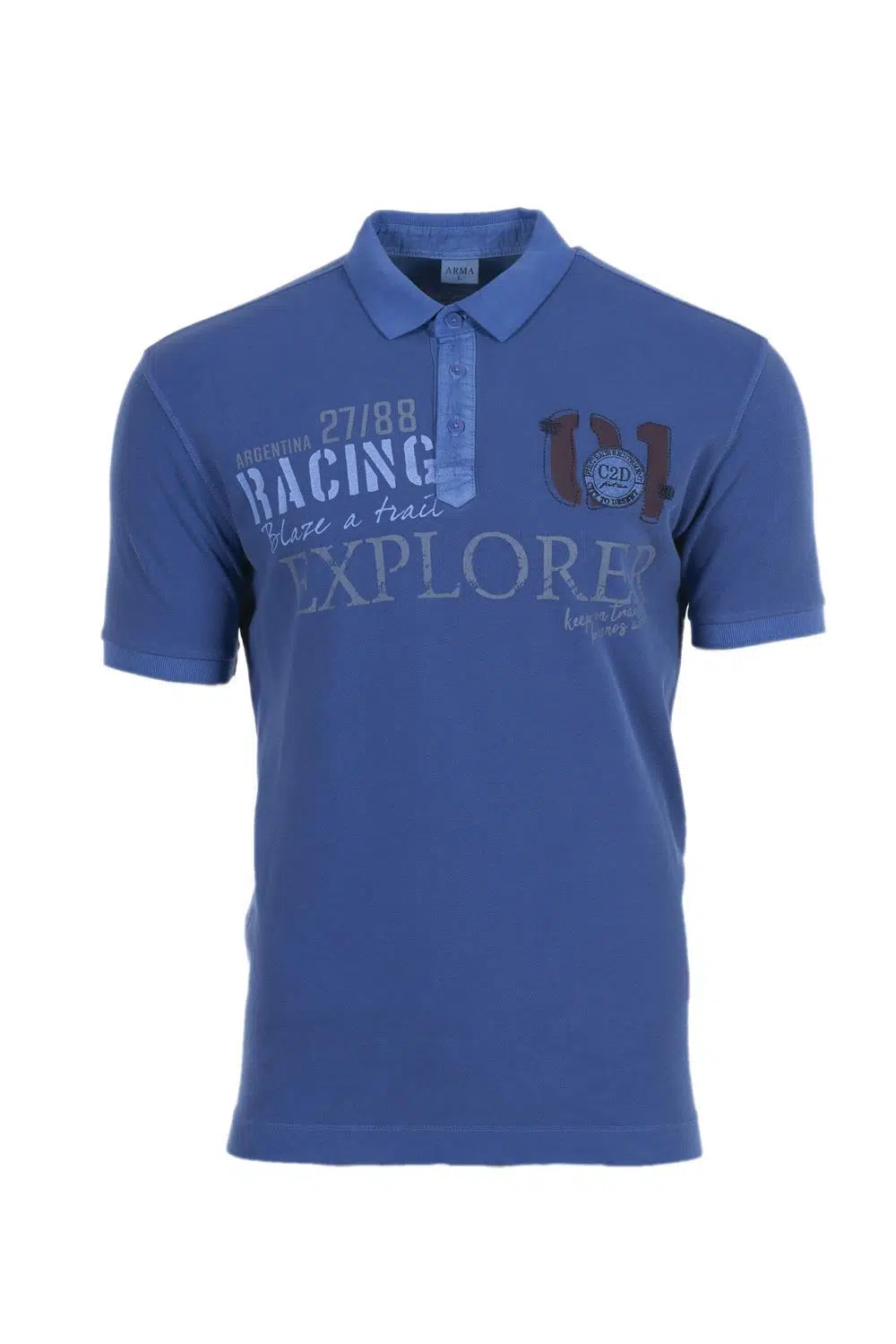 Ar-ma Erkek Polo Yaka Tişört Yazi Baskili Regular Fit Çift Toplama Penye Pike Y0TYO7179 - Saks Mavisi-SM1