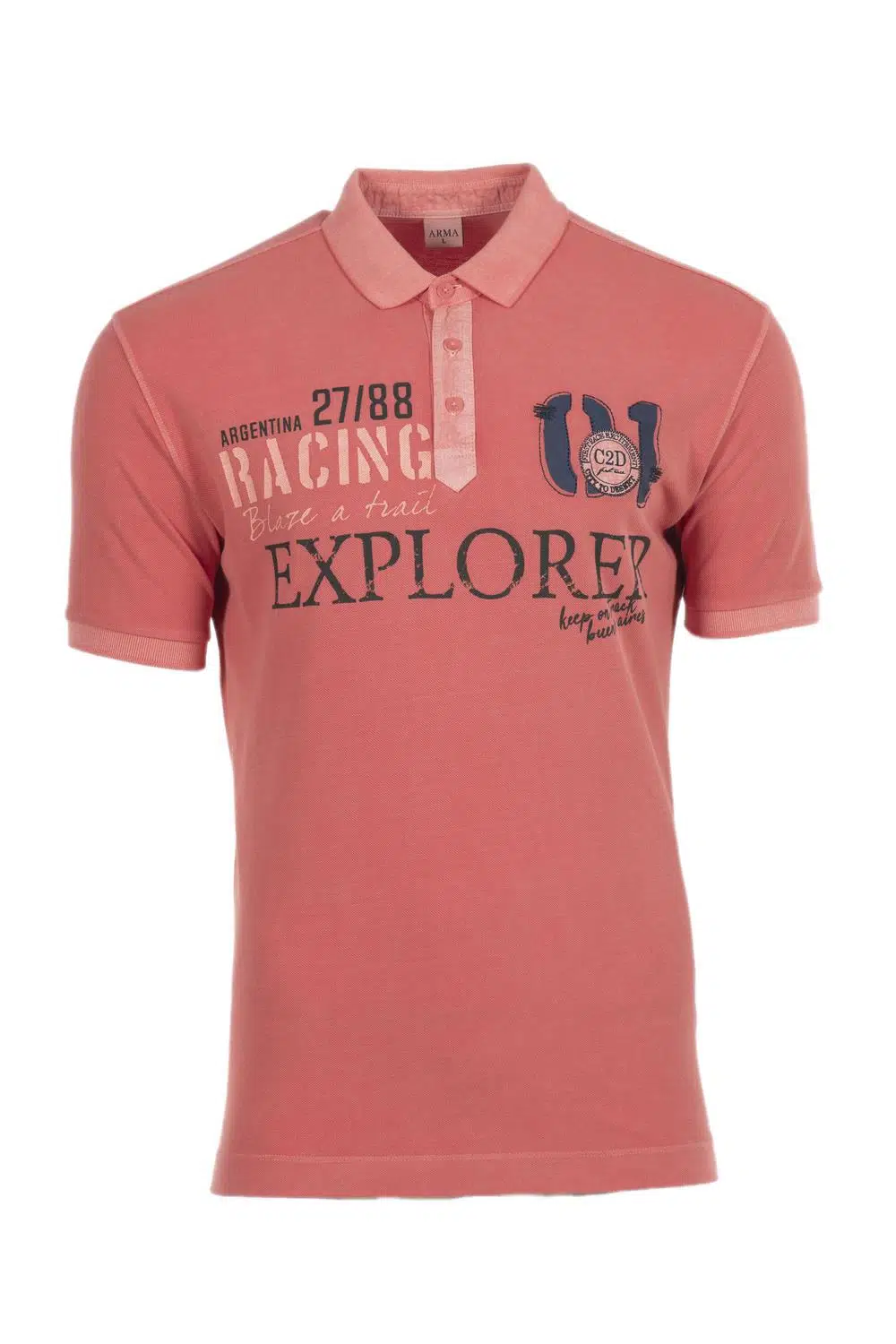 Ar-ma Erkek Polo Yaka Tişört Yazi Baskili Regular Fit Çift Toplama Penye Pike Y0TYO7179 - Pembe-P5