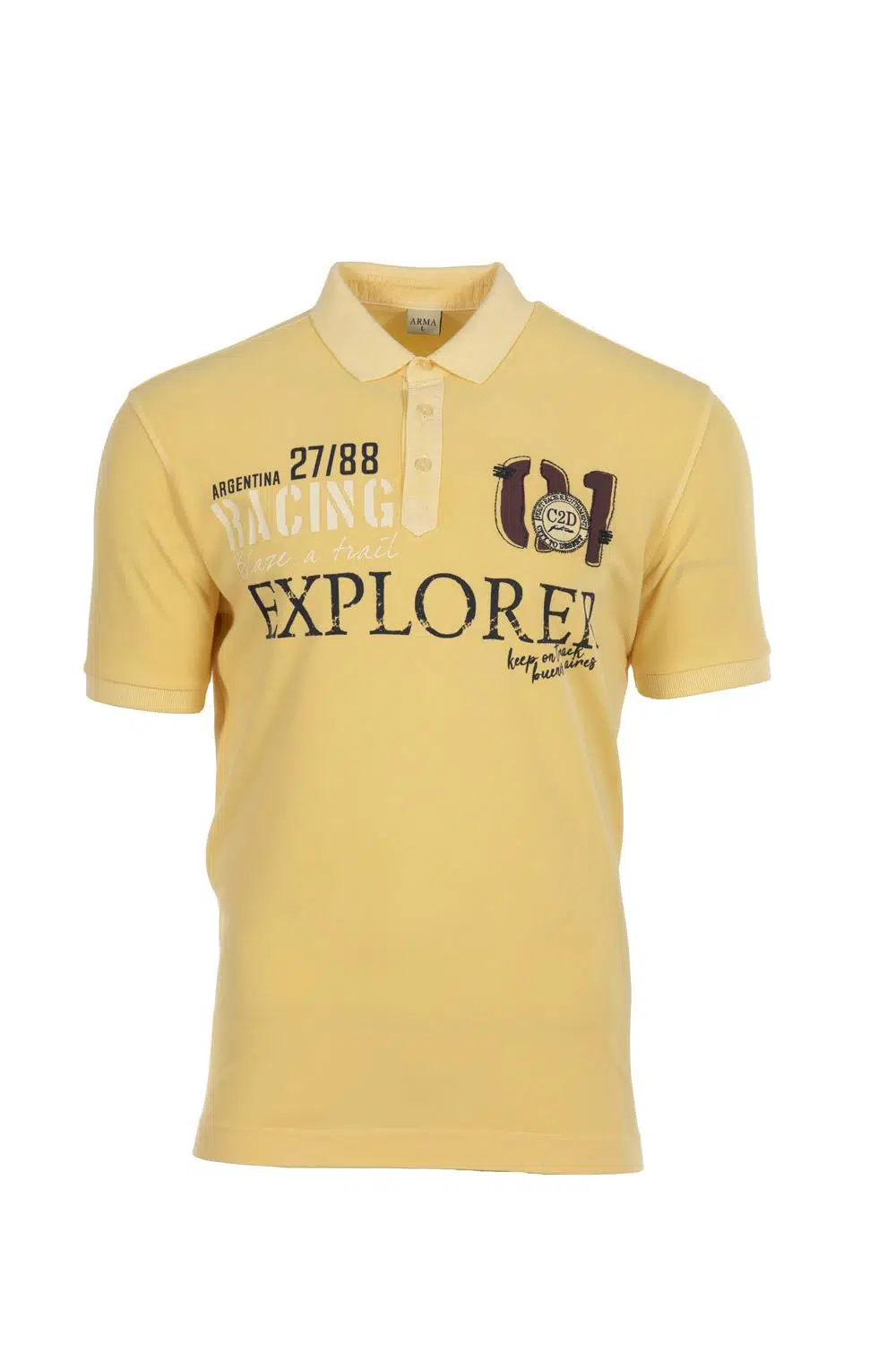 Ar-ma Erkek Polo Yaka Tişört Yazi Baskili Regular Fit Çift Toplama Penye Pike Y0TYO7179 - Sarı-S1