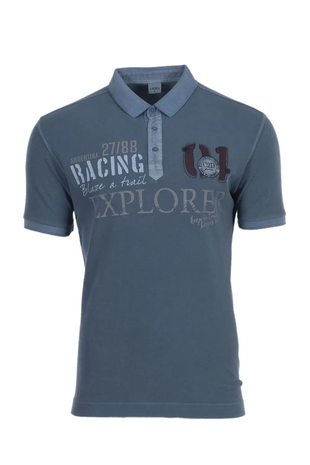 Ar-ma Erkek Polo Yaka Tişört Yazi Baskili Regular Fit Çift Toplama Penye Pike Y0TYO7179 - Mavi-M12