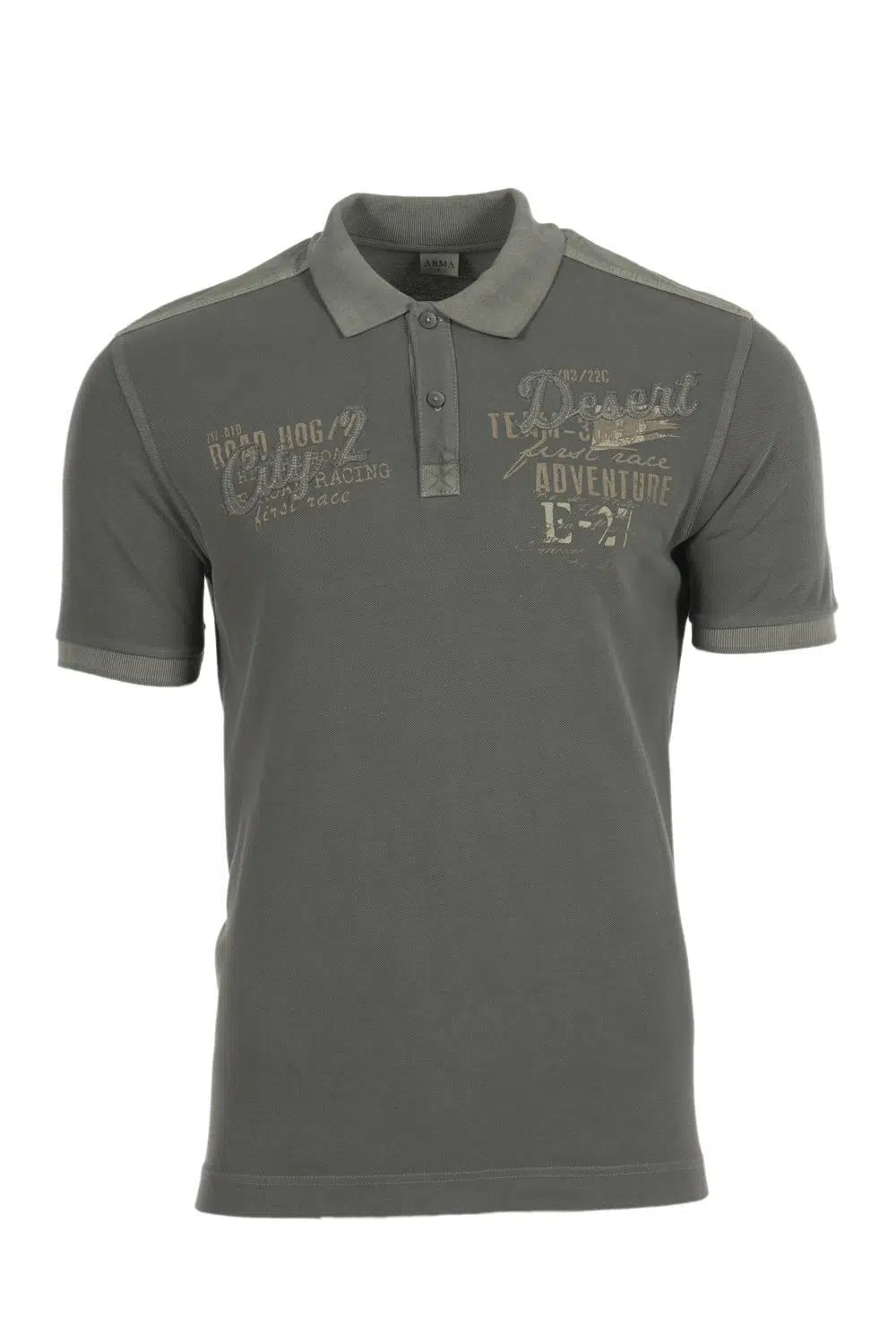 Ar-ma Erkek Polo Yaka Tişört Yazi Baskili Regular Fit Çift Toplama Penye Pike Y0TYO7345 - Haki-H1