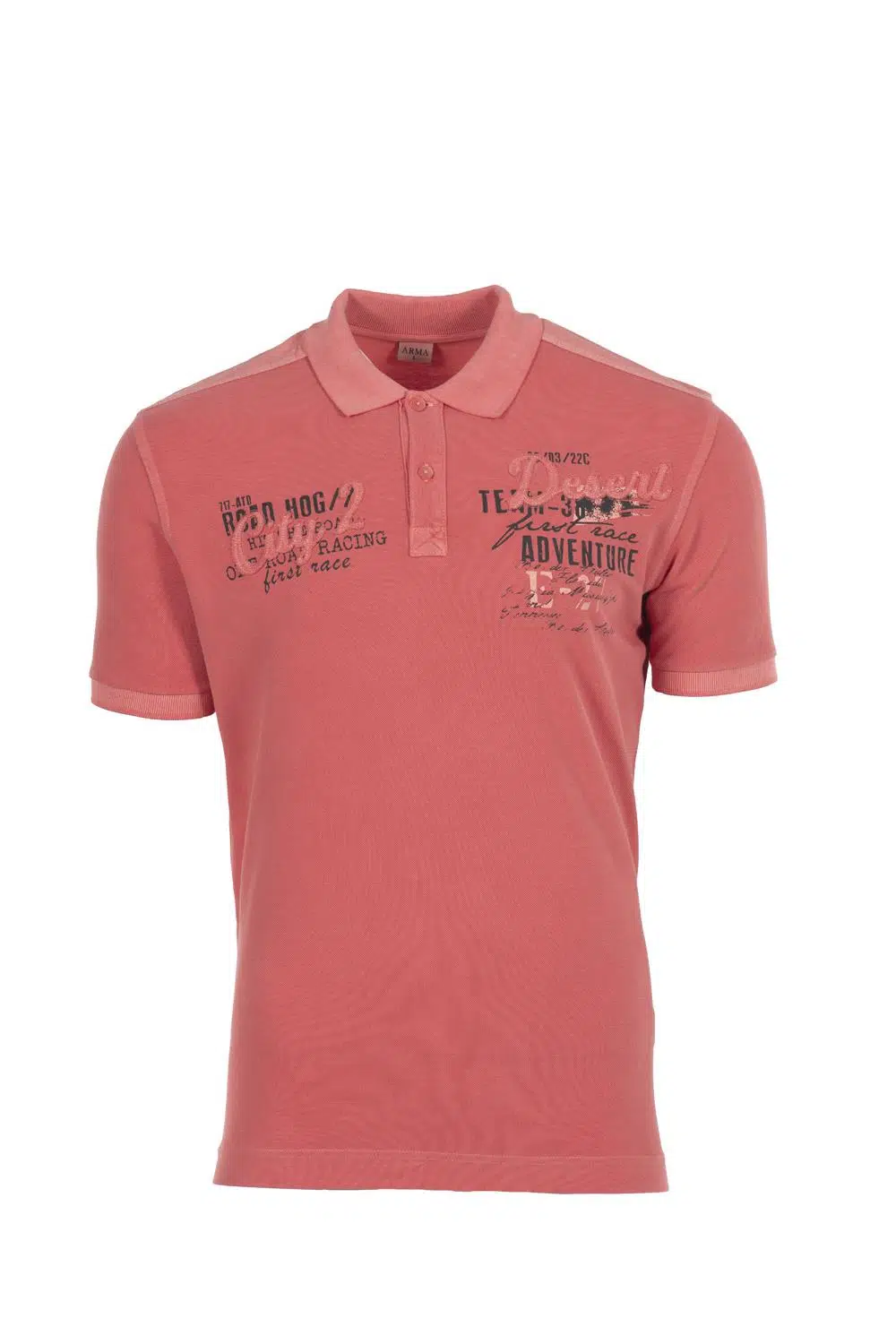 Ar-ma Erkek Polo Yaka Tişört Yazi Baskili Regular Fit Çift Toplama Penye Pike Y0TYO7345 - Pembe-P5