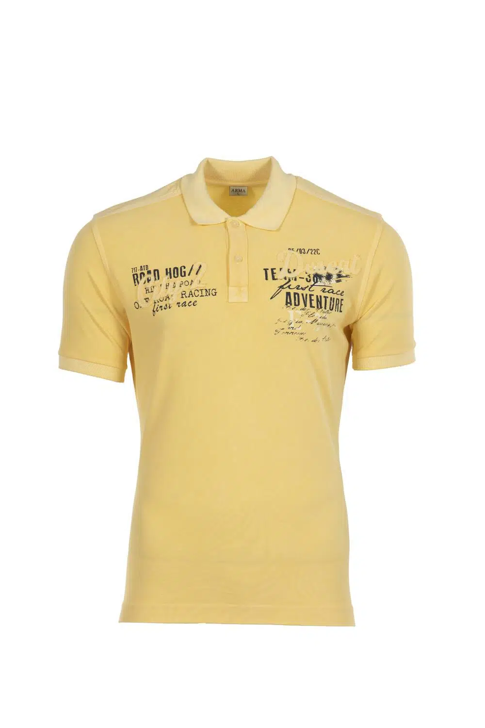 Ar-ma Erkek Polo Yaka Tişört Yazi Baskili Regular Fit Çift Toplama Penye Pike Y0TYO7345 - Sarı-S1