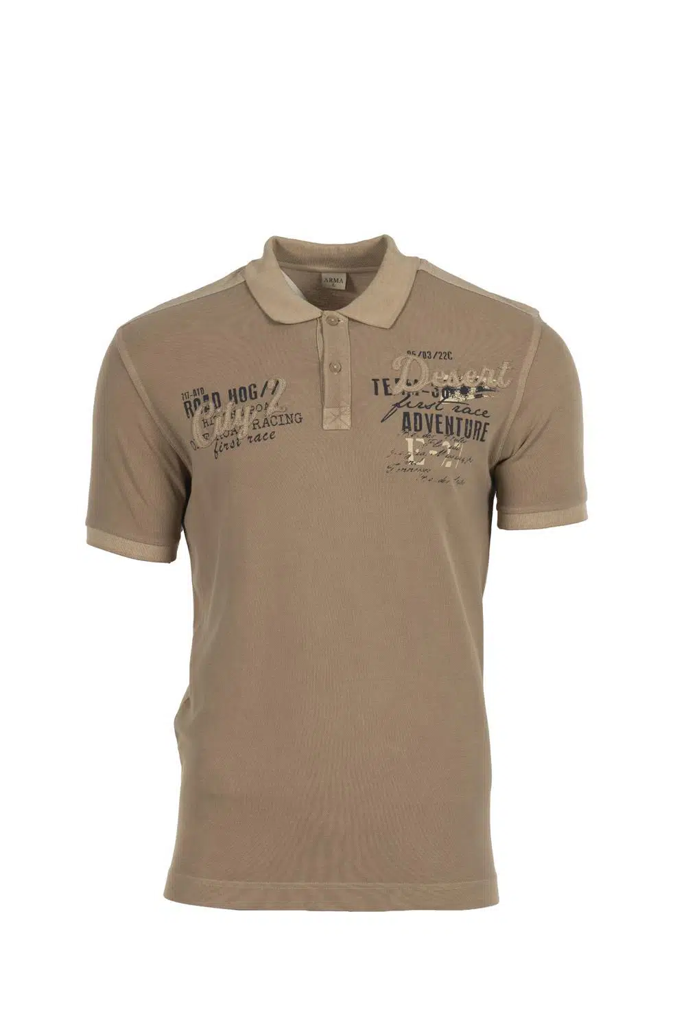 Ar-ma Erkek Polo Yaka Tişört Yazi Baskili Regular Fit Çift Toplama Penye Pike Y0TYO7345 - Bej-B2