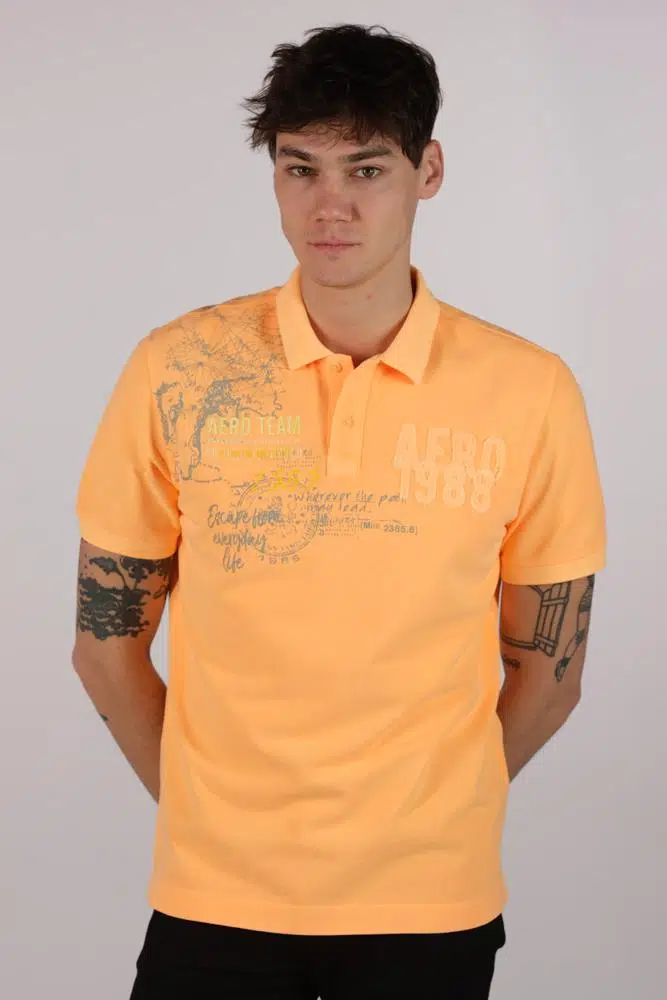 Ar-ma Erkek Polo Yaka Tişört Yazi Baskili Regular Fit Çift Toplama Penye Pike Y22374375001 - Turuncu-T1