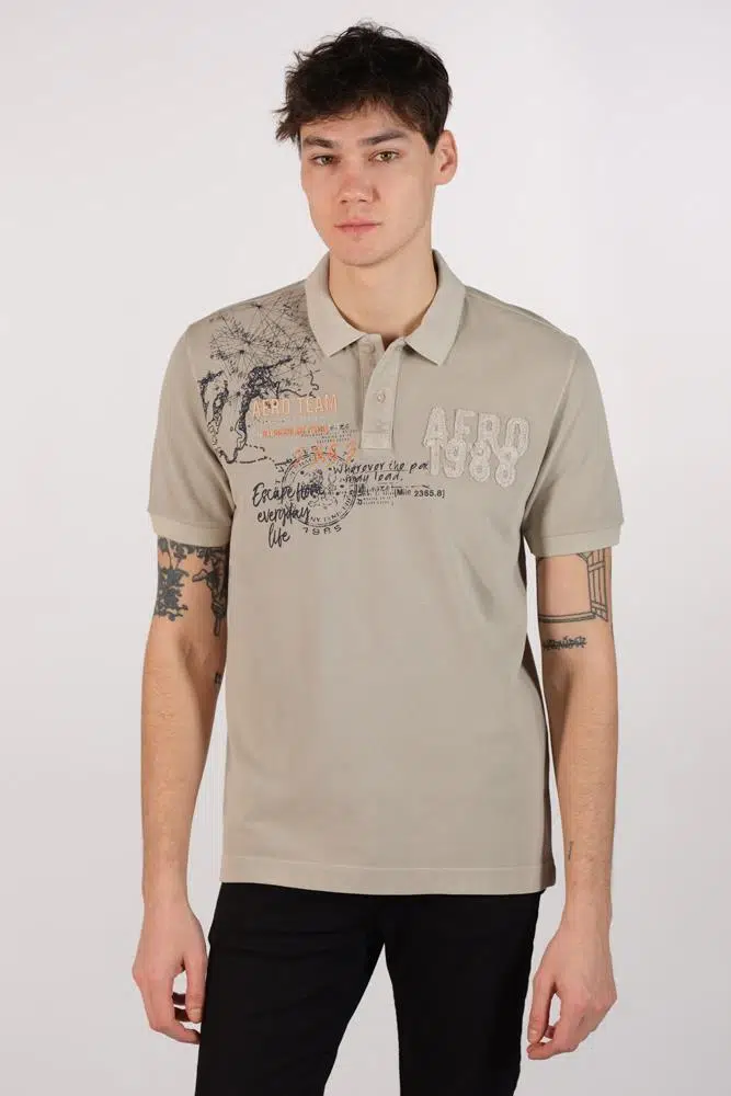 Ar-ma Erkek Polo Yaka Tişört Yazi Baskili Regular Fit Çift Toplama Penye Pike Y22374375001 - Bej-B1