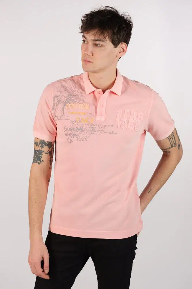 Ar-ma Erkek Polo Yaka Tişört Yazi Baskili Regular Fit Çift Toplama Penye Pike Y22374375001 - Pembe-P3