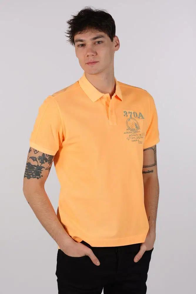 Ar-ma Erkek Polo Yaka Tişört Yazi Baskili Örme Kumaş Regular Fit %100 Pamuk 30/1 Çift Toplama Penye Pike Y22374375601 - Turuncu-T1