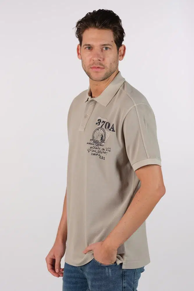 Ar-ma Erkek Polo Yaka Tişört Yazi Baskili Örme Kumaş Regular Fit %100 Pamuk 30/1 Çift Toplama Penye Pike Y22374375601 - Bej-B1