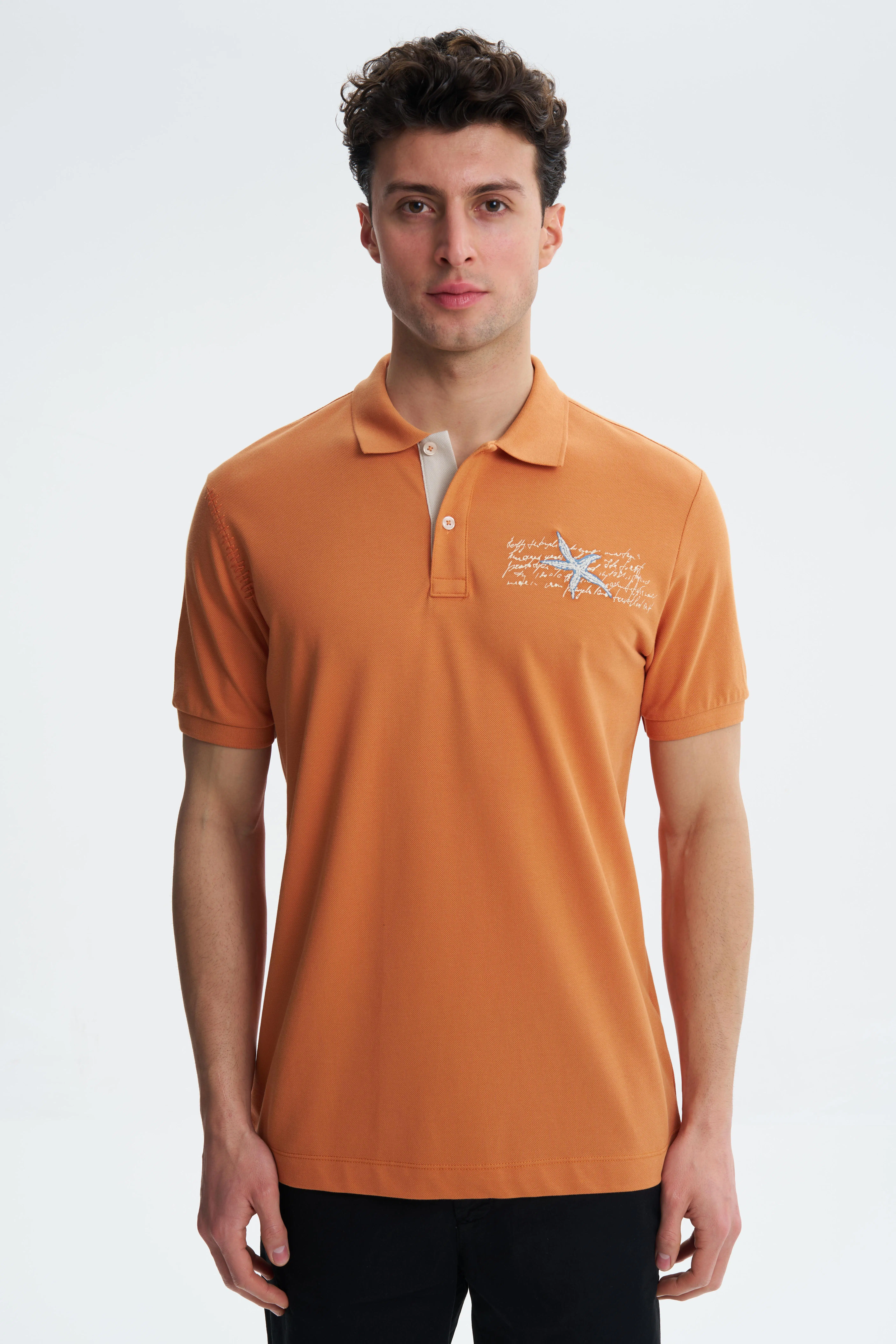 Ar-ma Erkek Polo Yaka Tişört Yazi Baskili Regular Fit Çift Toplama Penye Pike Y27374353501 - Pembe-P4