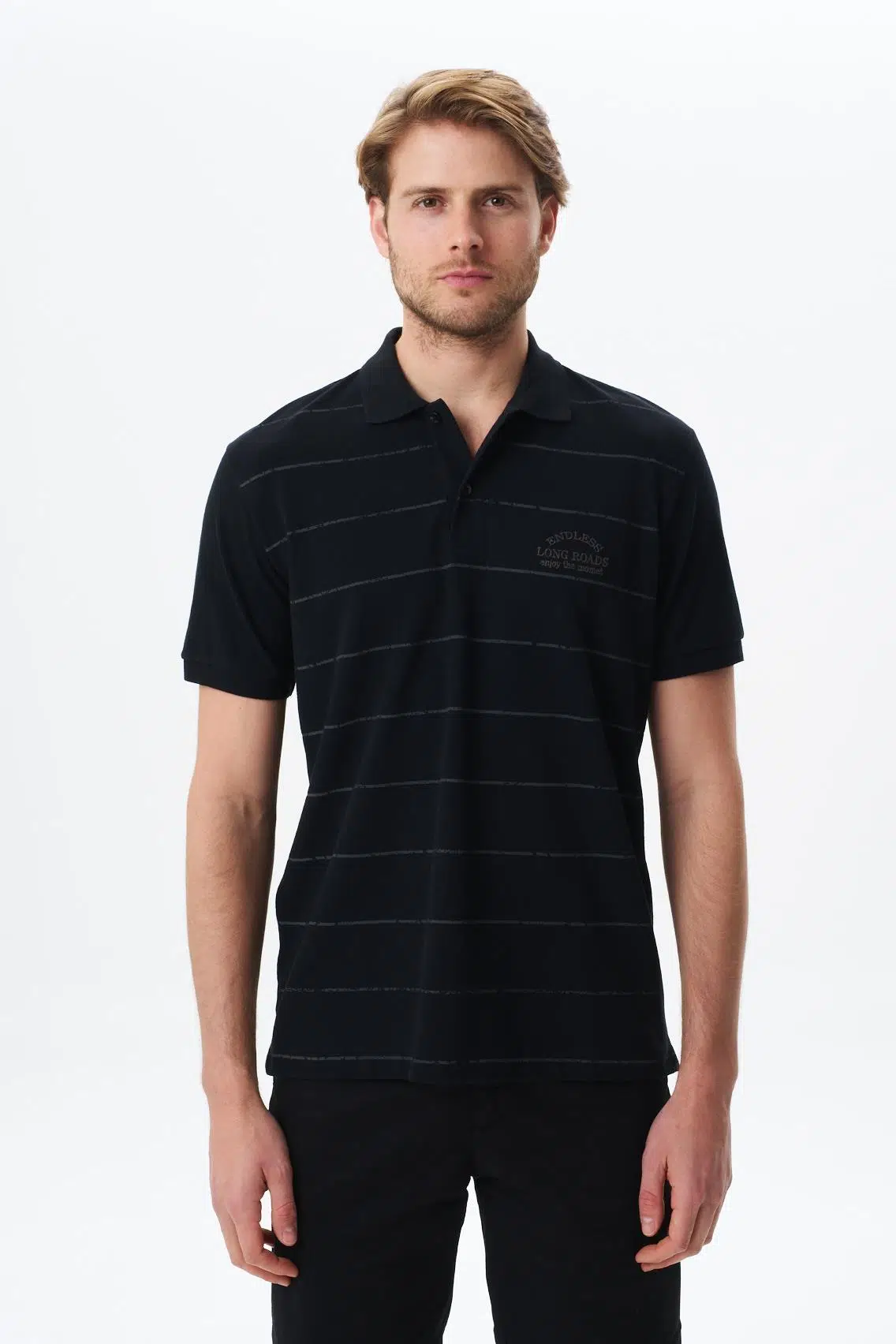 Ar-ma Erkek Polo Yaka Tişört Yazi Baskili Regular Fit Çift Toplama Penye Pike Y29374355702 - Siyah-S1