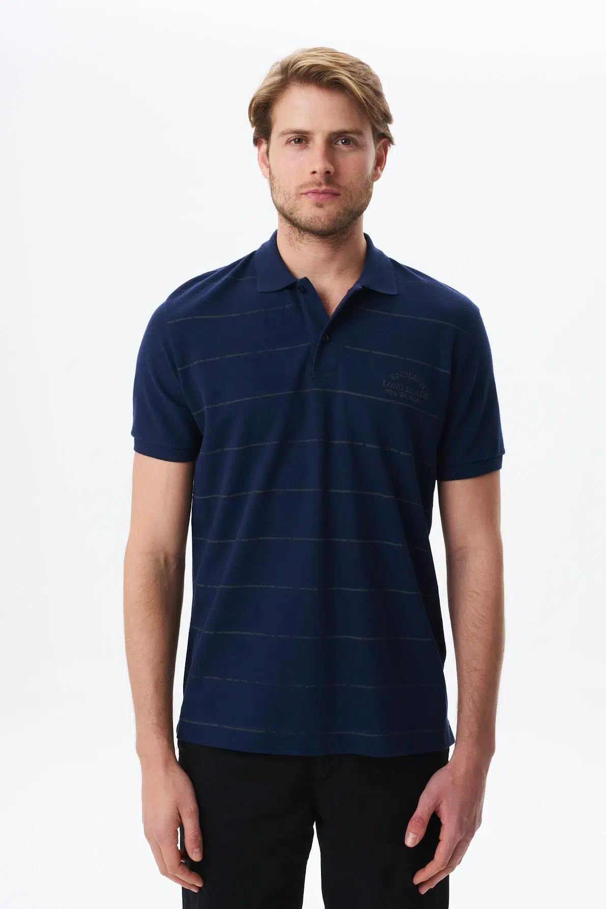 Ar-ma Erkek Polo Yaka Tişört Yazi Baskili Regular Fit Çift Toplama Penye Pike Y29374355702 - Lacivert-L1