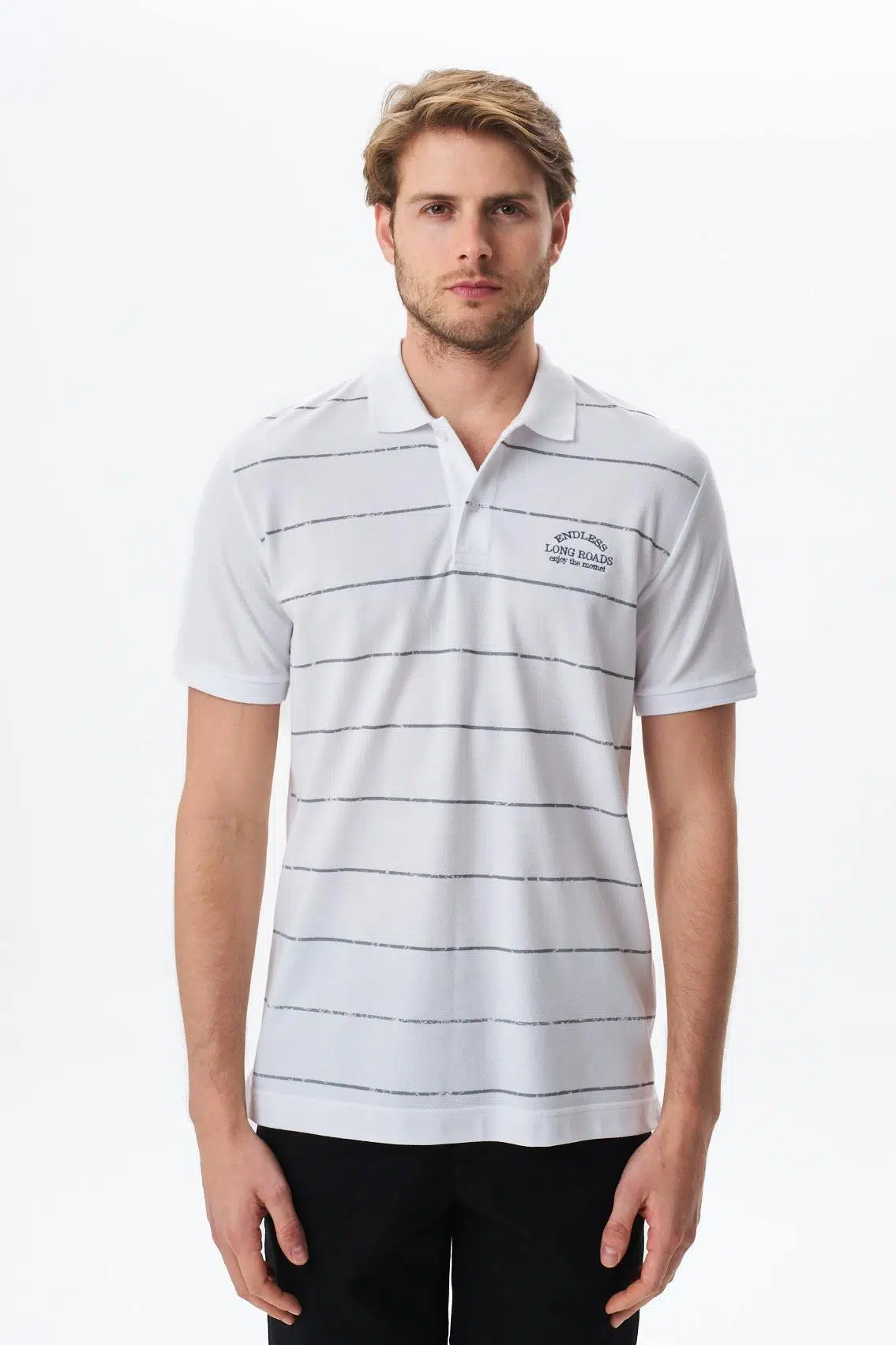 Ar-ma Erkek Polo Yaka Tişört Yazi Baskili Regular Fit Çift Toplama Penye Pike Y29374355702 - Beyaz-B1