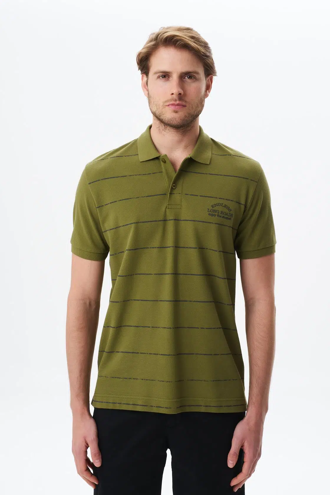 Ar-ma Erkek Polo Yaka Tişört Yazi Baskili Regular Fit Çift Toplama Penye Pike Y29374355702 - Yeşil-Y1