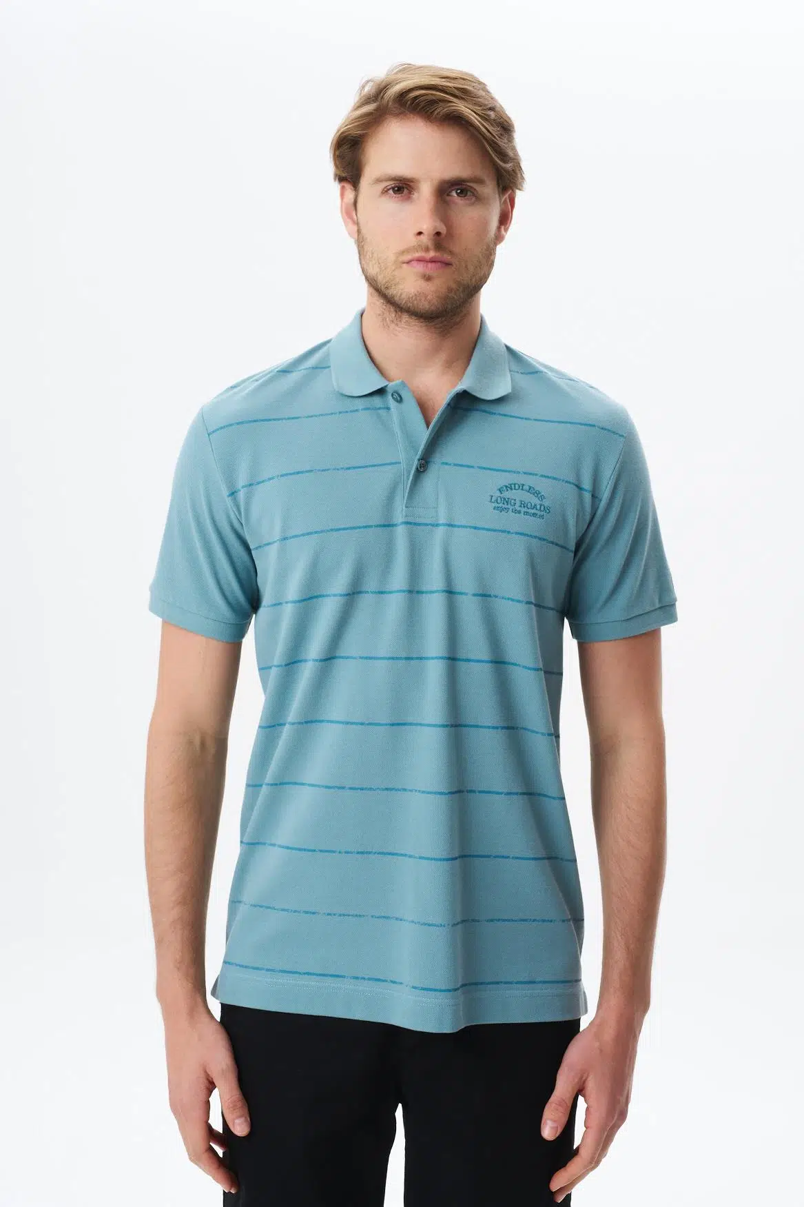 Ar-ma Erkek Polo Yaka Tişört Yazi Baskili Regular Fit Çift Toplama Penye Pike Y29374355702 - Mavi-M24