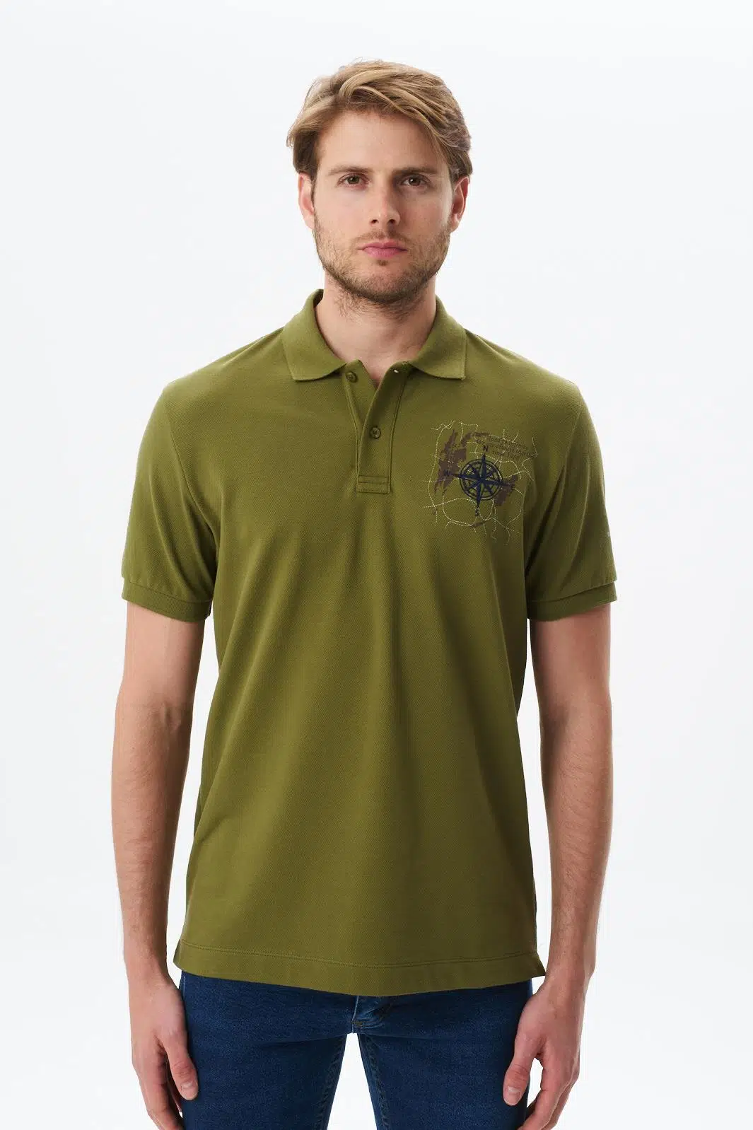 Ar-ma Erkek Polo Yaka Tişört Yazi Baskili Regular Fit Çift Toplama Penye Pike Y29374356202 - Yeşil-Y1