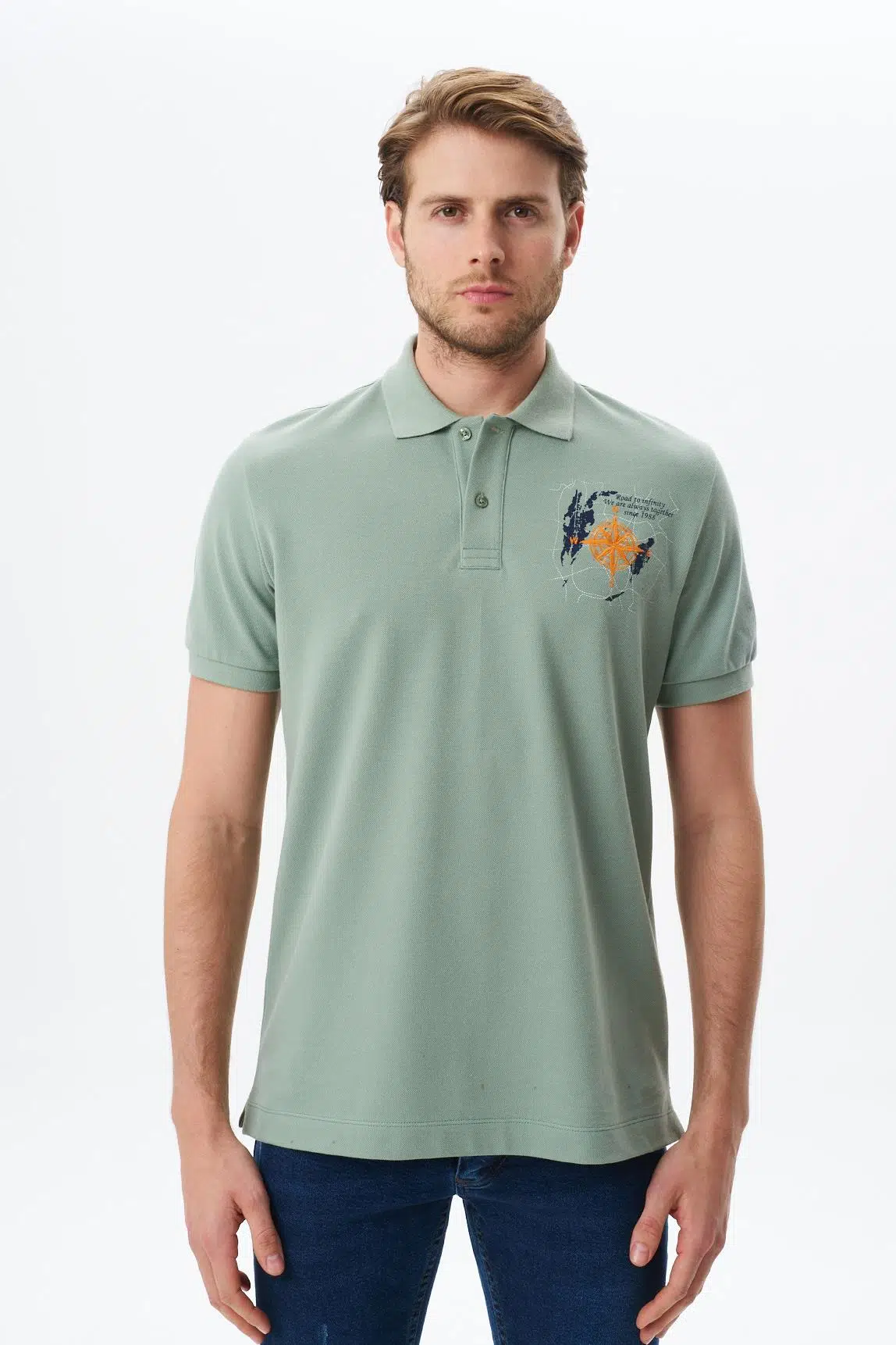 Ar-ma Erkek Polo Yaka Tişört Yazi Baskili Regular Fit Çift Toplama Penye Pike Y29374356202 - Yeşil-Y2