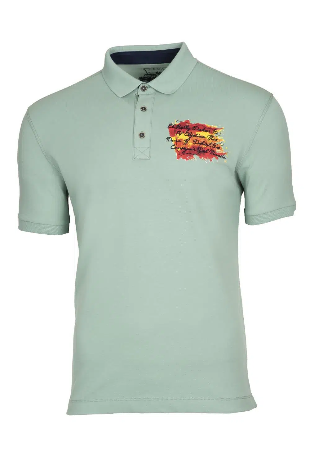 Ar-ma Erkek Polo Yaka Tişört Yazi Baskili Regular Fit Tek Toplama Licrali Pike Y0TYO2655 - Yeşil-Y2